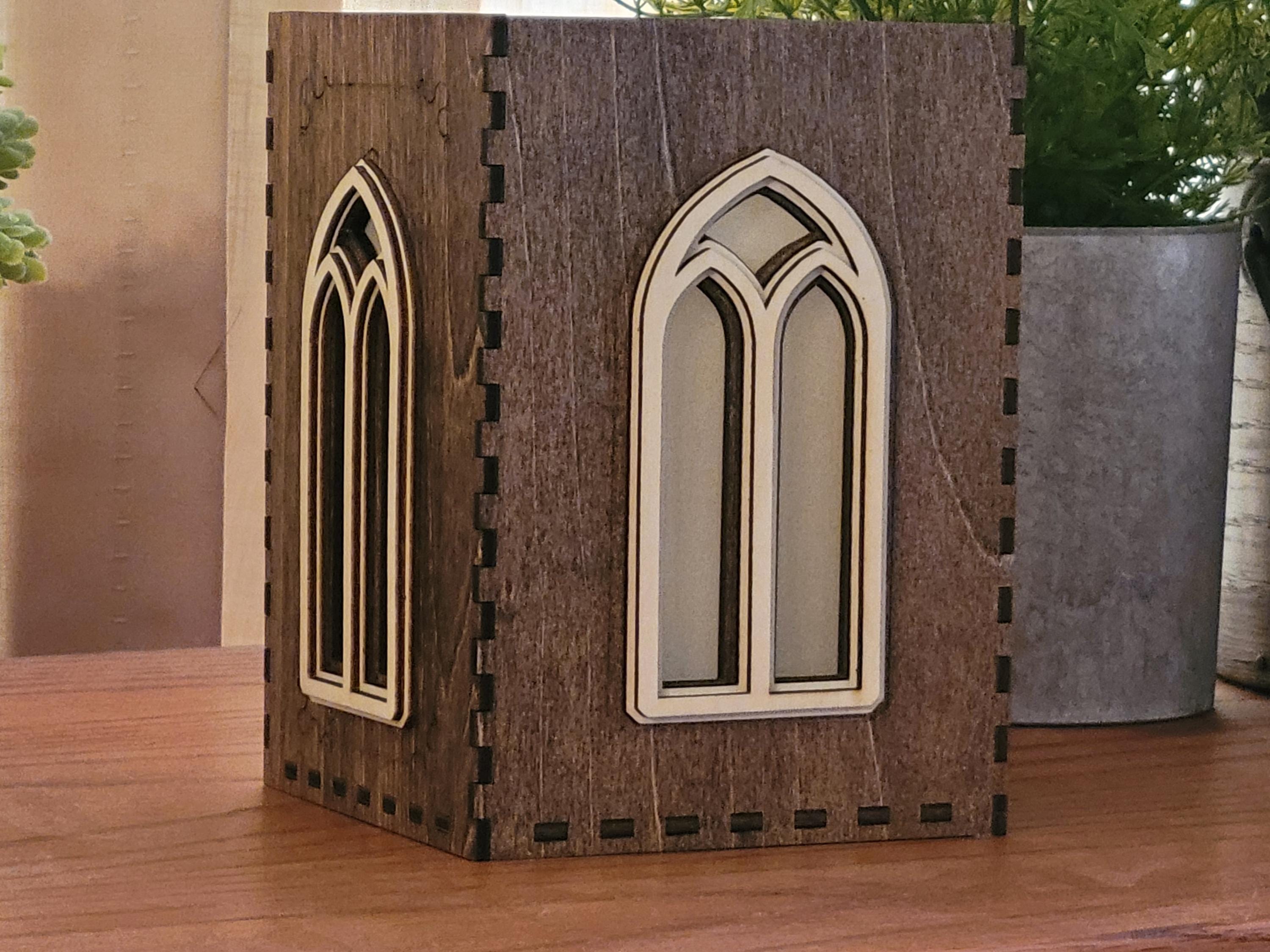 Cathedral Tea Light Lantern | Arched Windows Laser Cut Lantern. House Warming Gift |