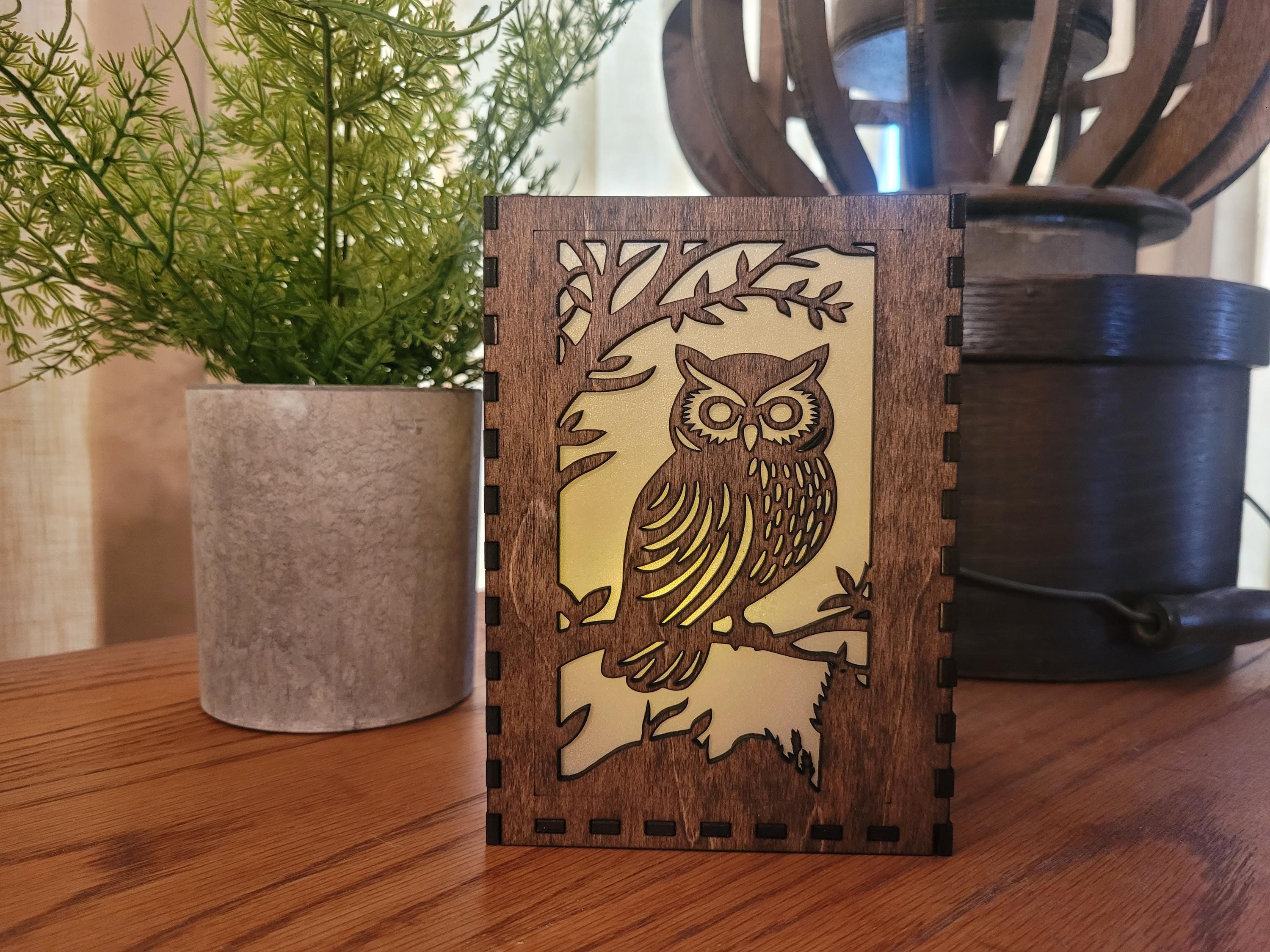 Owl Tea Light Lantern: Personalized Laser Cut Wood Lantern. Unique Housewarming & Birthday Gift
