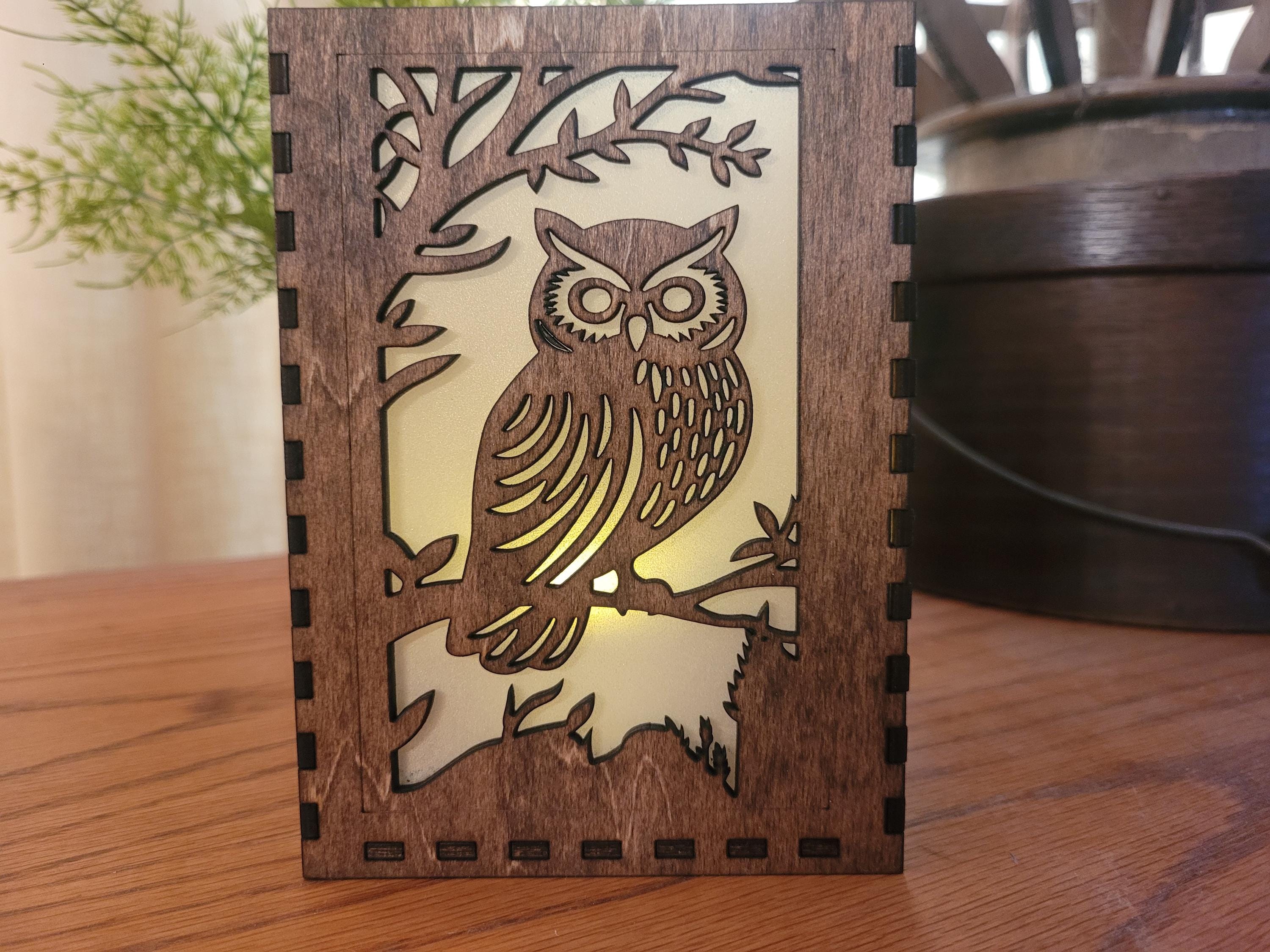 Owl Tea Light Lantern: Personalized Laser Cut Wood Lantern. Unique Housewarming & Birthday Gift
