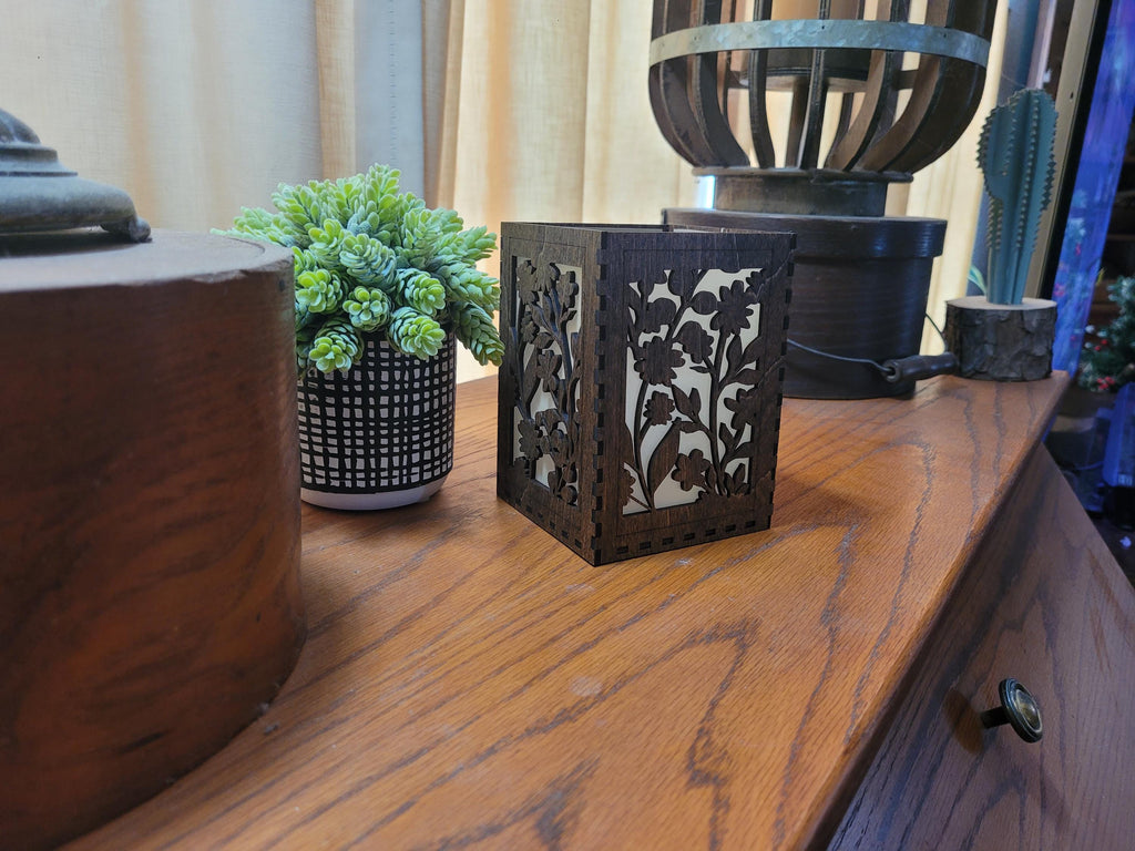 Floral Tea Light Lantern: Laser Cut Wedding Centerpiece. Personalized Wedding Decor.