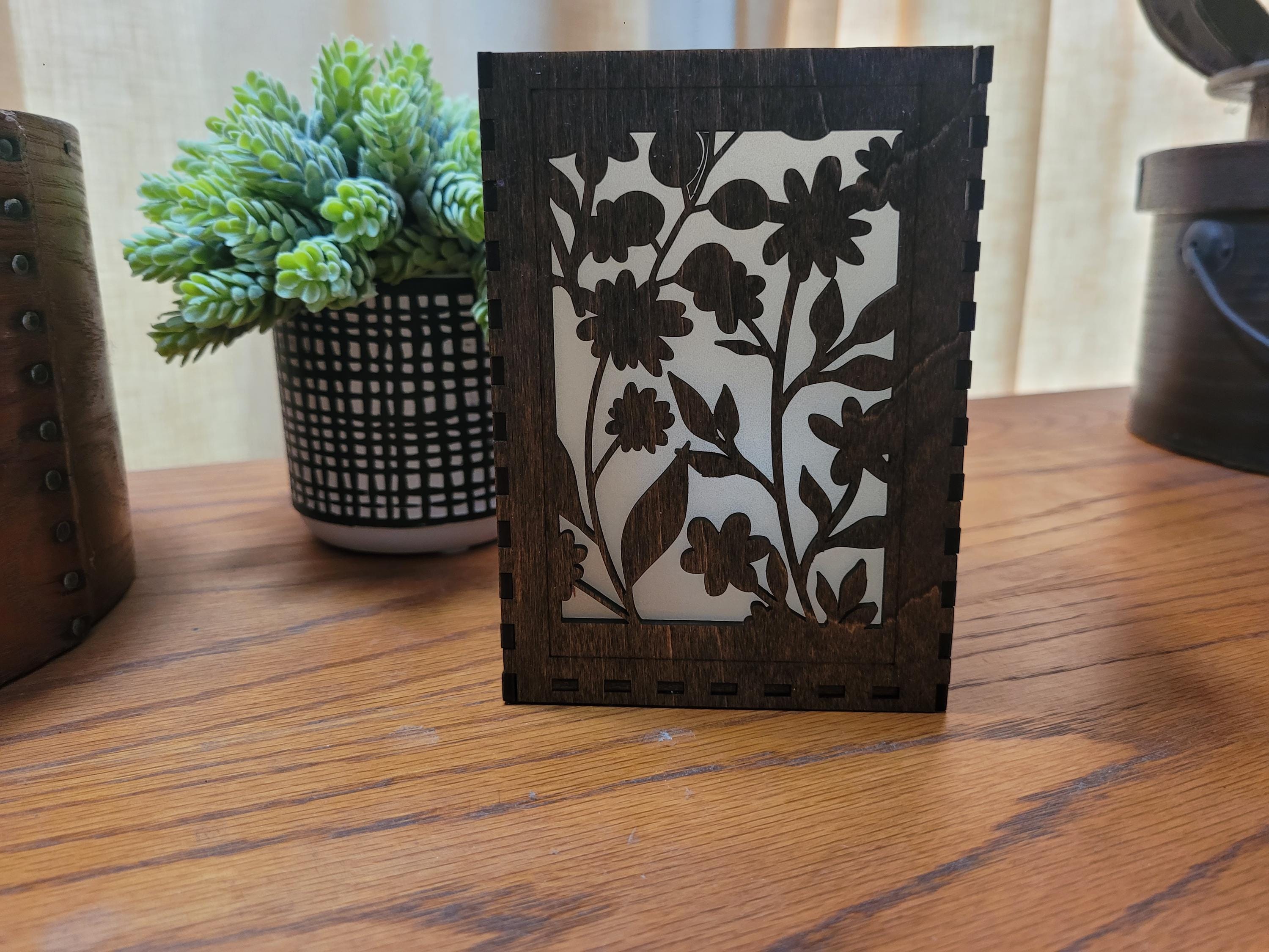 Floral Tea Light Lantern: Laser Cut Wedding Centerpiece. Personalized Wedding Decor.