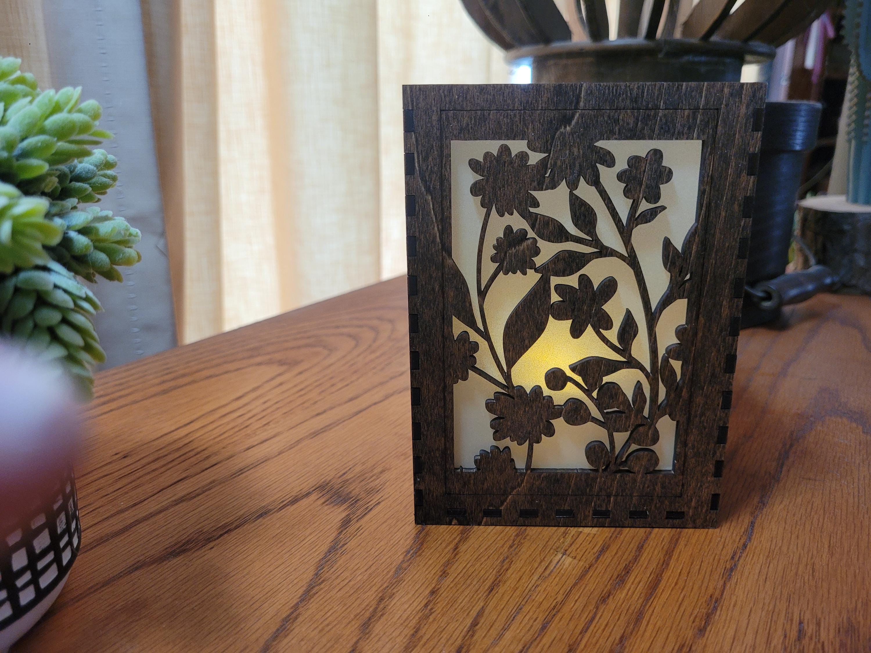Floral Tea Light Lantern: Laser Cut Wedding Centerpiece. Personalized Wedding Decor.