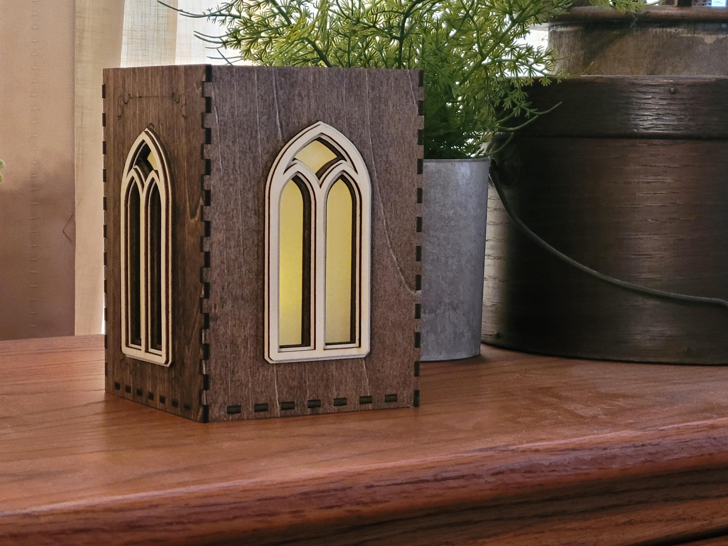Cathedral Tea Light Lantern | Arched Windows Laser Cut Lantern. House Warming Gift |