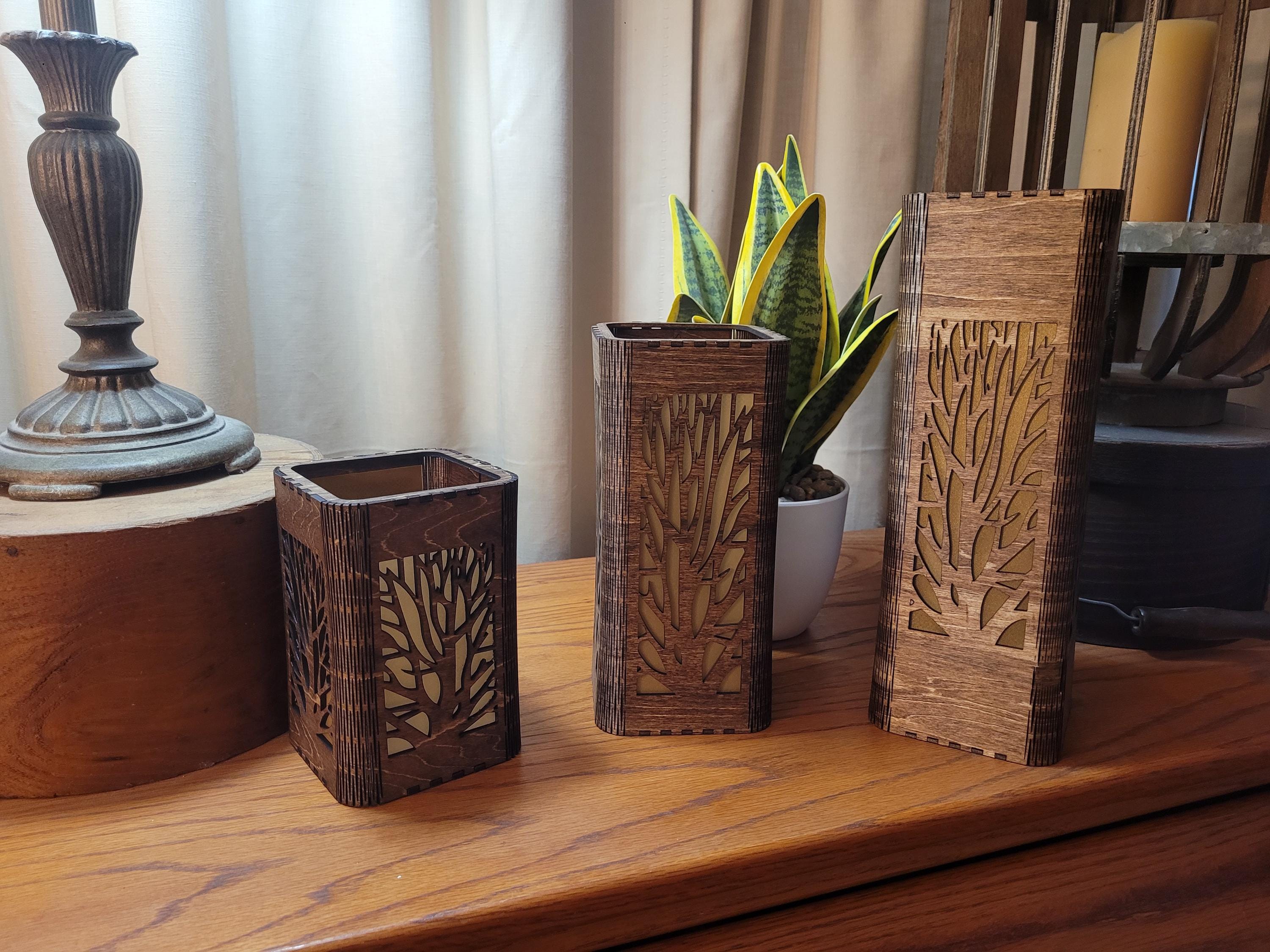 Personalized Tea Light Lantern Set: Engraved Wooden Candle Holders