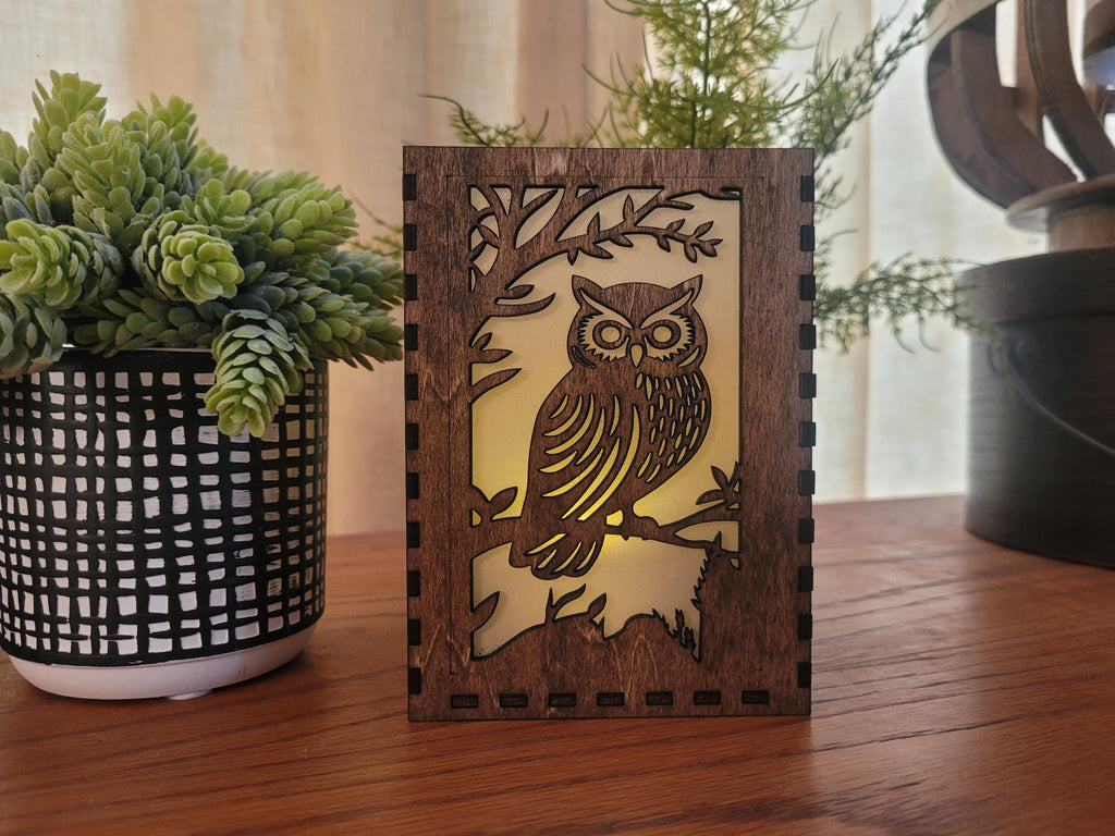 Owl Tea Light Lantern: Personalized Laser Cut Wood Lantern. Unique Housewarming & Birthday Gift