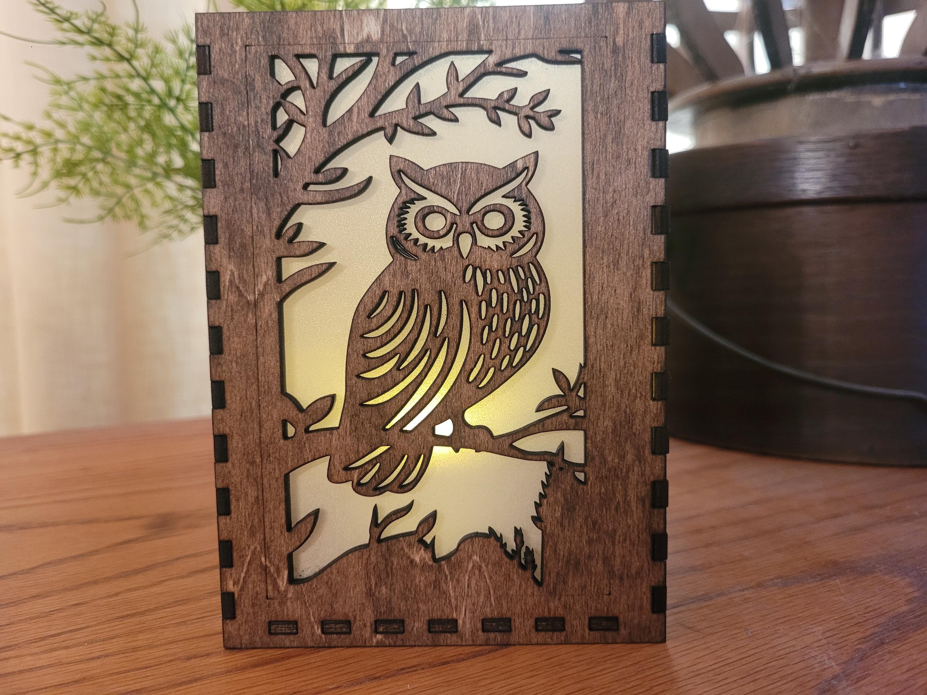 Owl Tea Light Lantern: Personalized Laser Cut Wood Lantern. Unique Housewarming & Birthday Gift