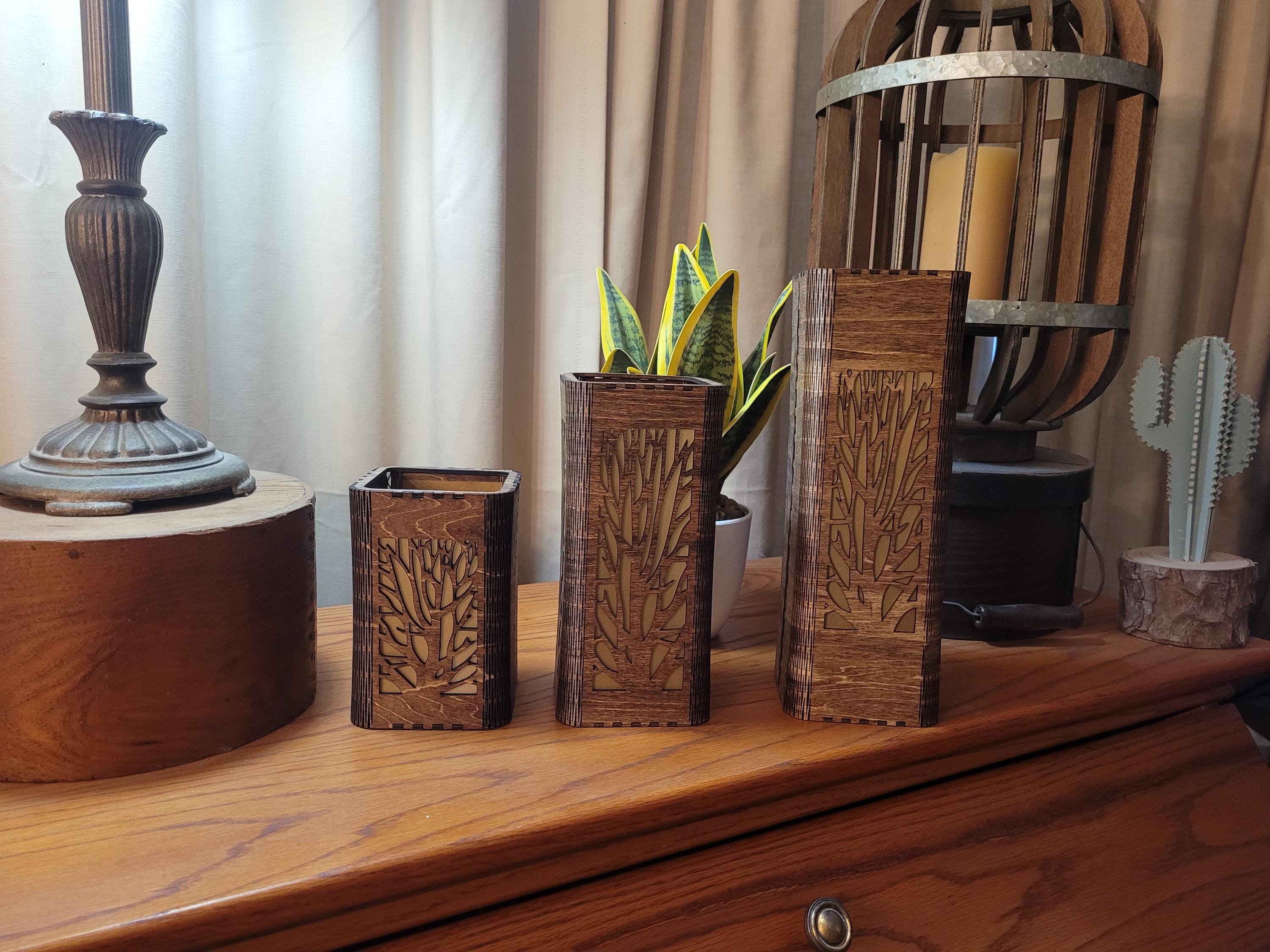 Personalized Tea Light Lantern Set: Engraved Wooden Candle Holders