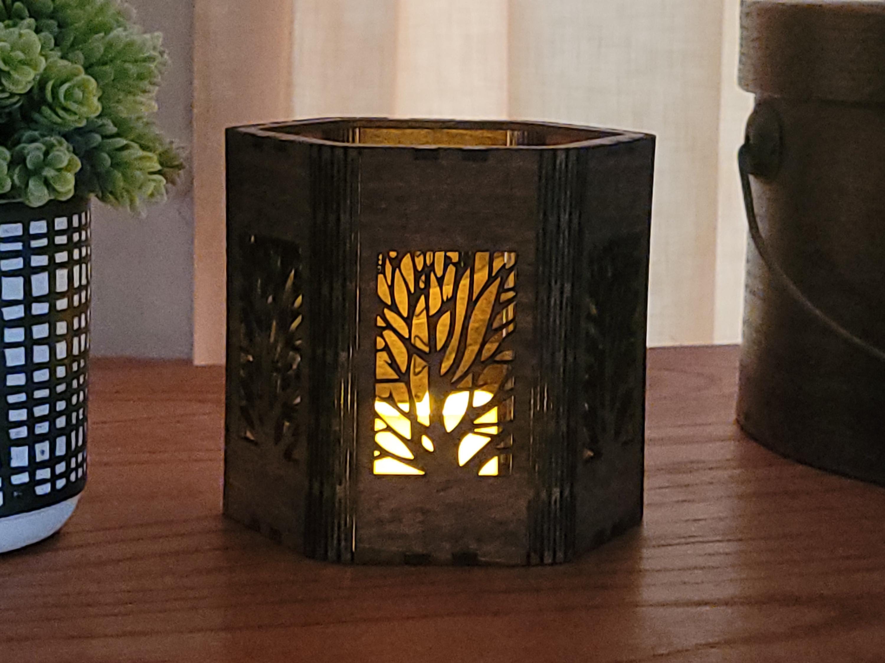 Nature Scene Tea Light Lantern. Engraved Basswood, Rustic Home Decor. Anniversary, Birthday, Housewarming Gift |