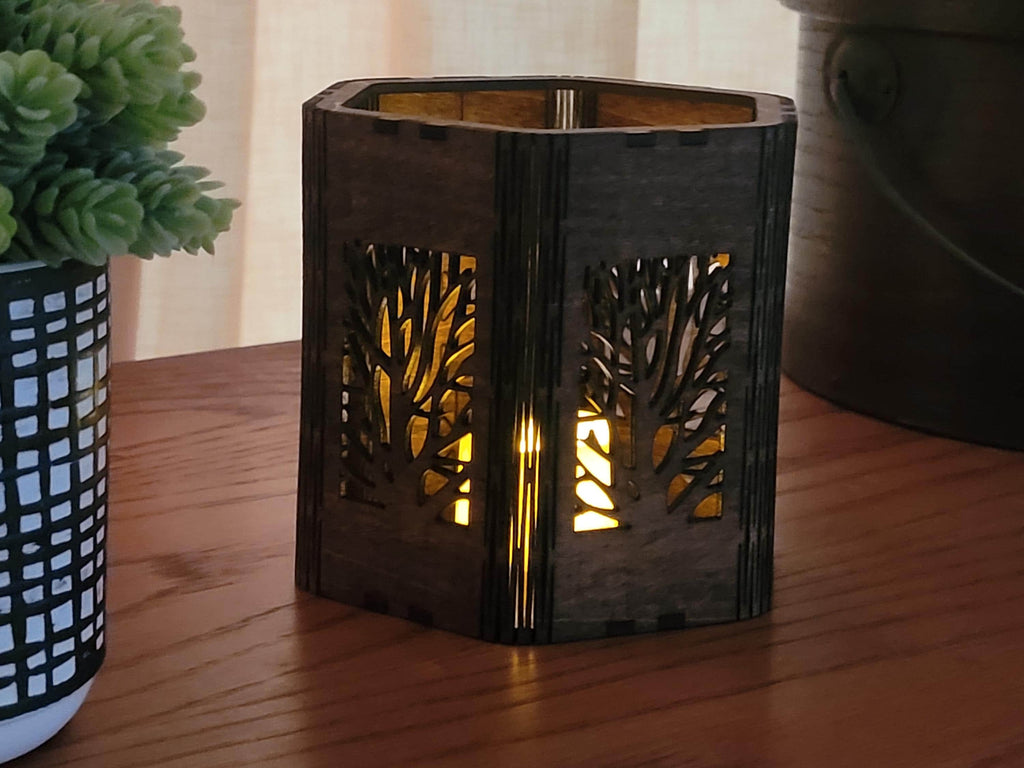 Nature Scene Tea Light Lantern. Engraved Basswood, Rustic Home Decor. Anniversary, Birthday, Housewarming Gift |