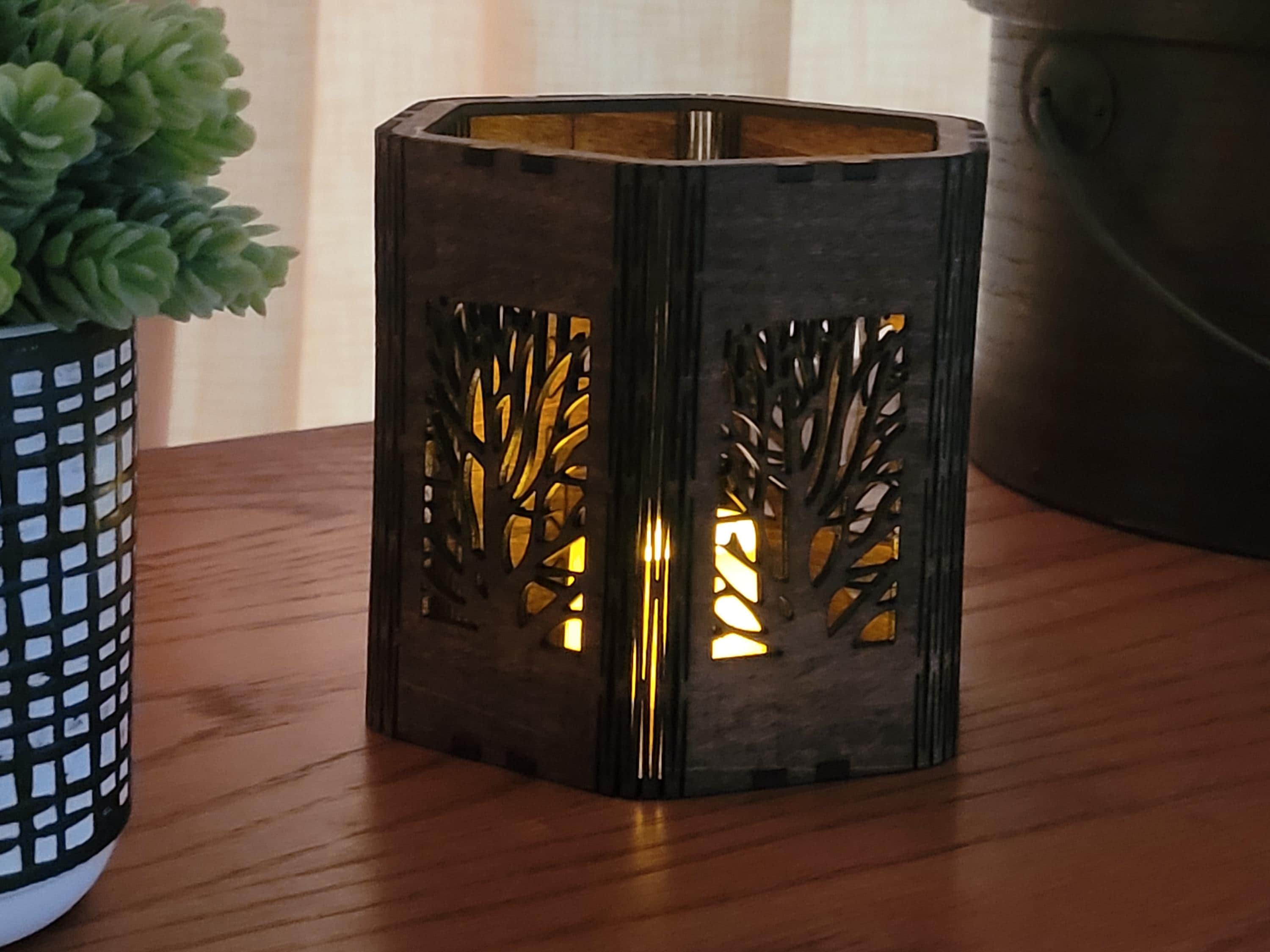 Nature Scene Tea Light Lantern. Engraved Basswood, Rustic Home Decor. Anniversary, Birthday, Housewarming Gift |