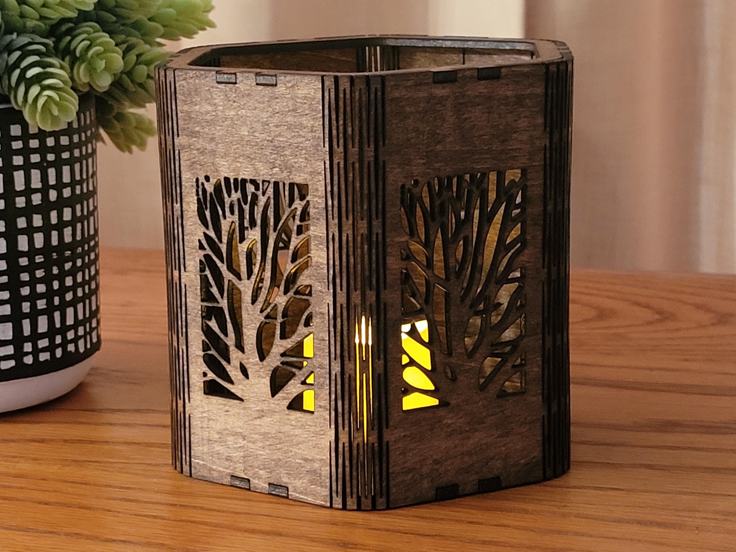 Nature Scene Tea Light Lantern. Engraved Basswood, Rustic Home Decor. Anniversary, Birthday, Housewarming Gift |