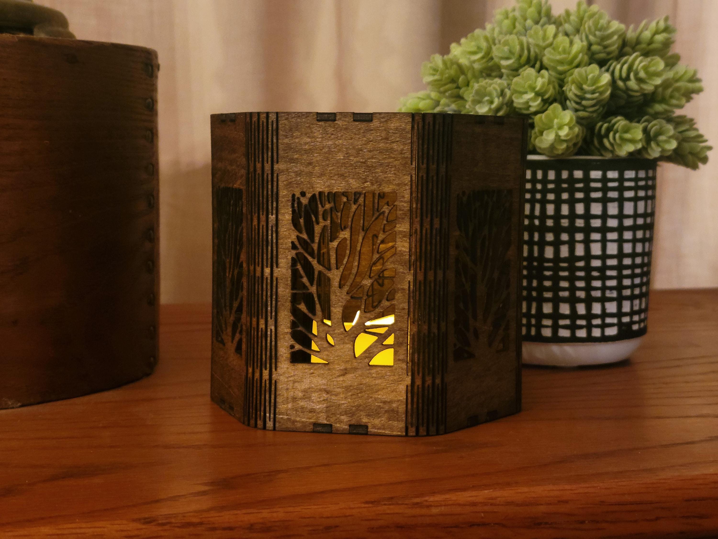 Nature Scene Tea Light Lantern. Engraved Basswood, Rustic Home Decor. Anniversary, Birthday, Housewarming Gift |