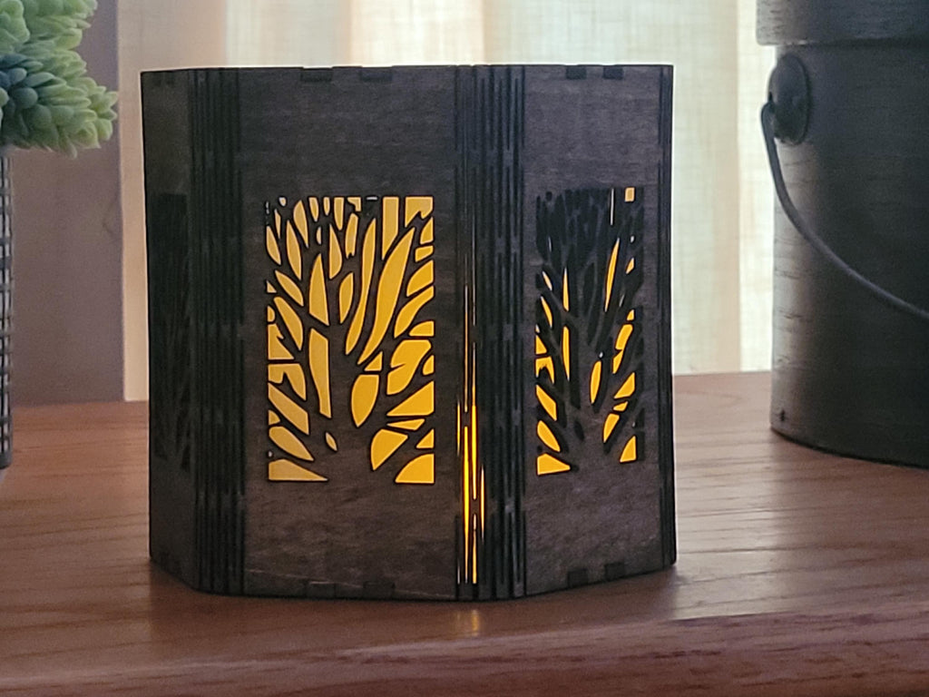 Nature Scene Tea Light Lantern. Engraved Basswood, Rustic Home Decor. Anniversary, Birthday, Housewarming Gift |