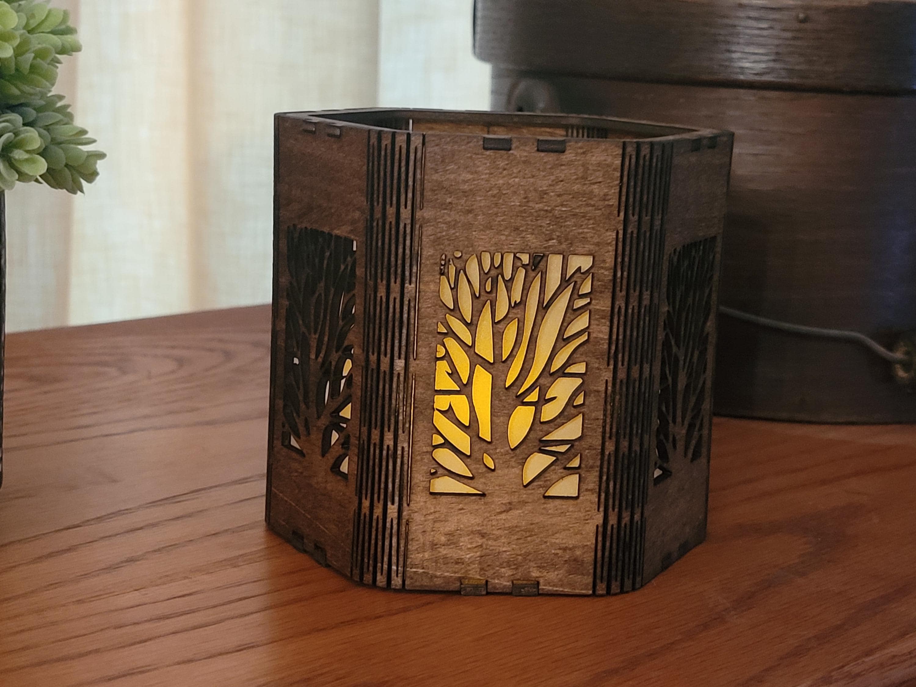 Nature Scene Tea Light Lantern. Engraved Basswood, Rustic Home Decor. Anniversary, Birthday, Housewarming Gift |