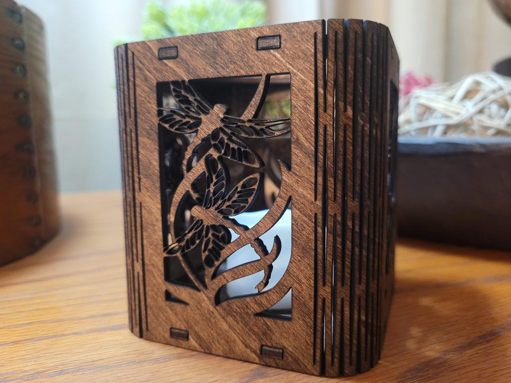 Dragonfly Tea Light Lantern: Laser Cut corners. Wooden Candle Holder. Unique Housewarming & Birthday Gift