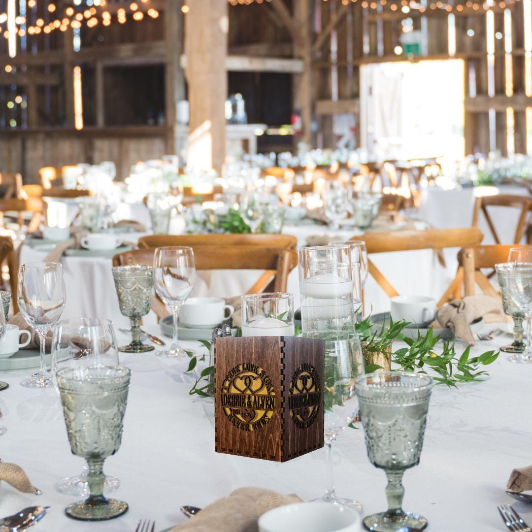 Engagement Tea Light Lantern | Wedding Table Decoration | Laser Cut with Names and Dates