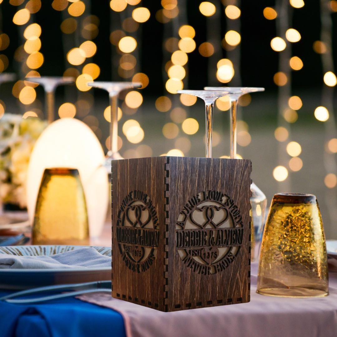 Engagement Tea Light Lantern | Wedding Table Decoration | Laser Cut with Names and Dates