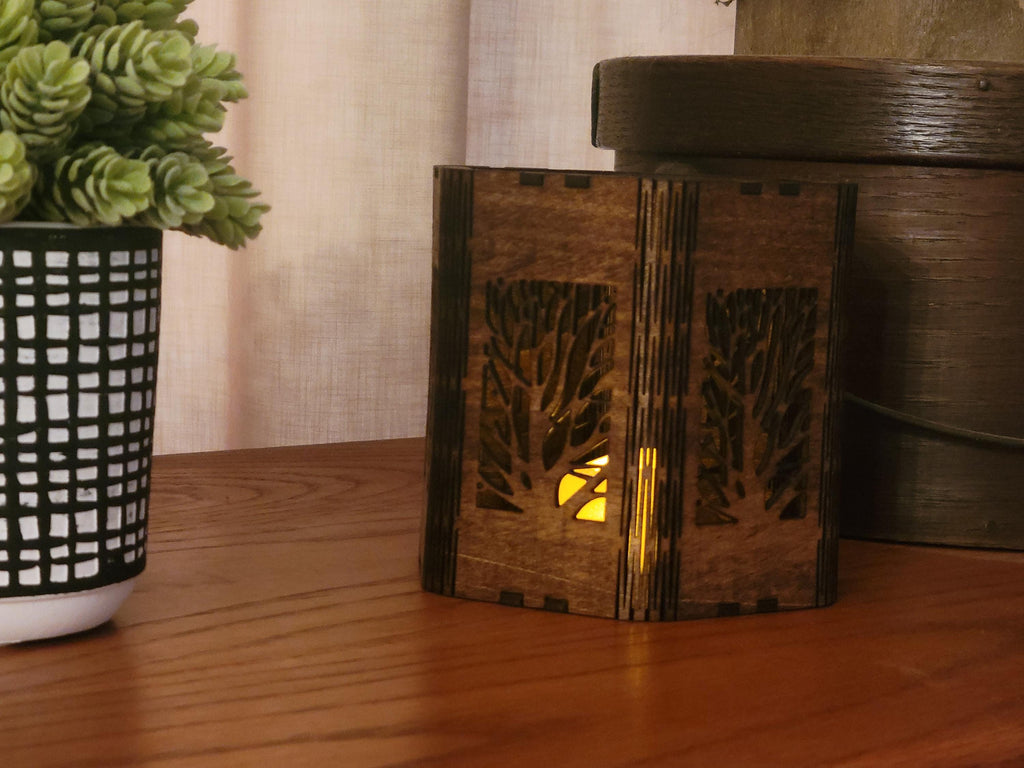 Nature Scene Tea Light Lantern. Engraved Basswood, Rustic Home Decor. Anniversary, Birthday, Housewarming Gift |