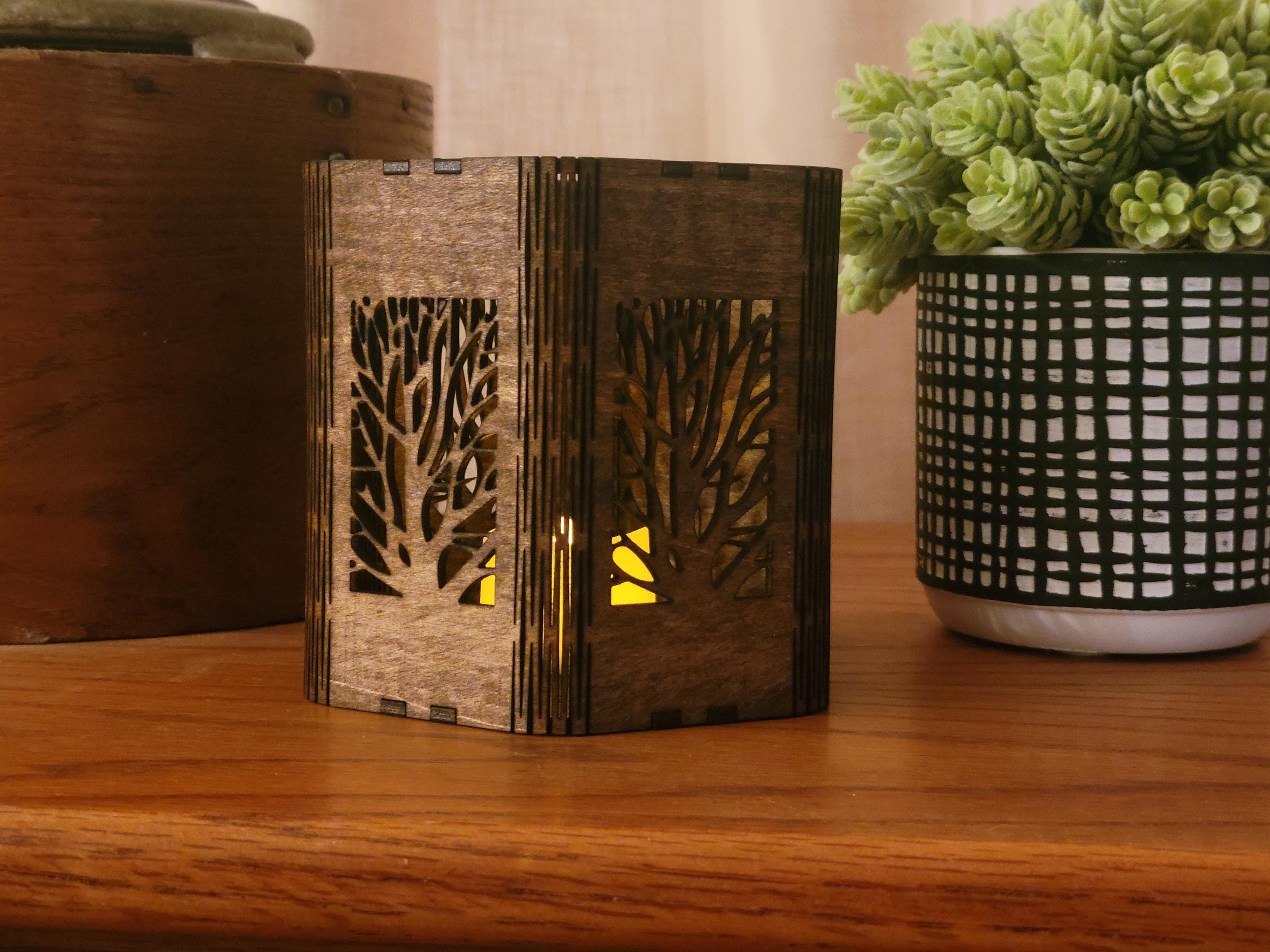 Nature Scene Tea Light Lantern. Engraved Basswood, Rustic Home Decor. Anniversary, Birthday, Housewarming Gift |