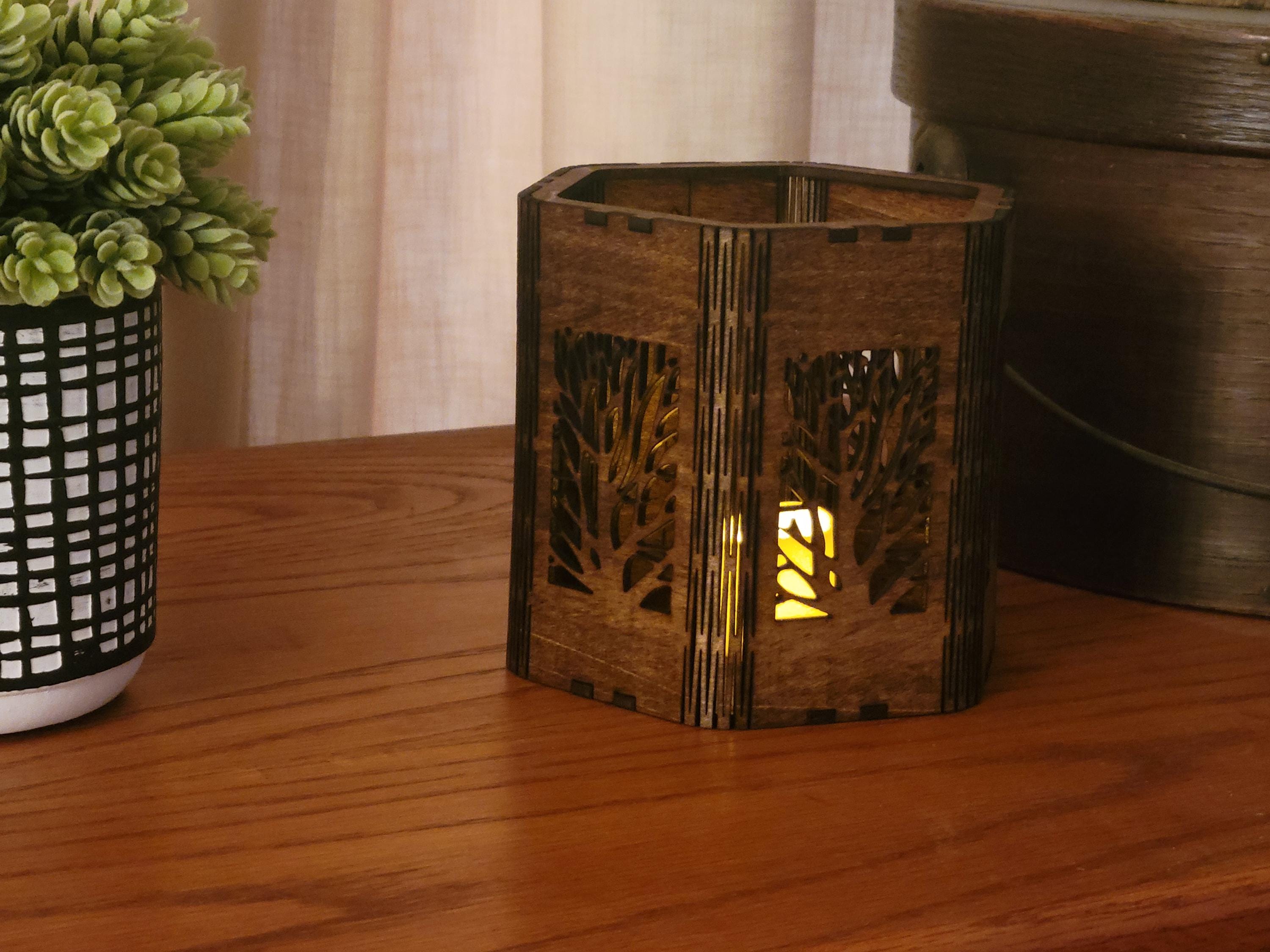 Nature Scene Tea Light Lantern. Engraved Basswood, Rustic Home Decor. Anniversary, Birthday, Housewarming Gift |