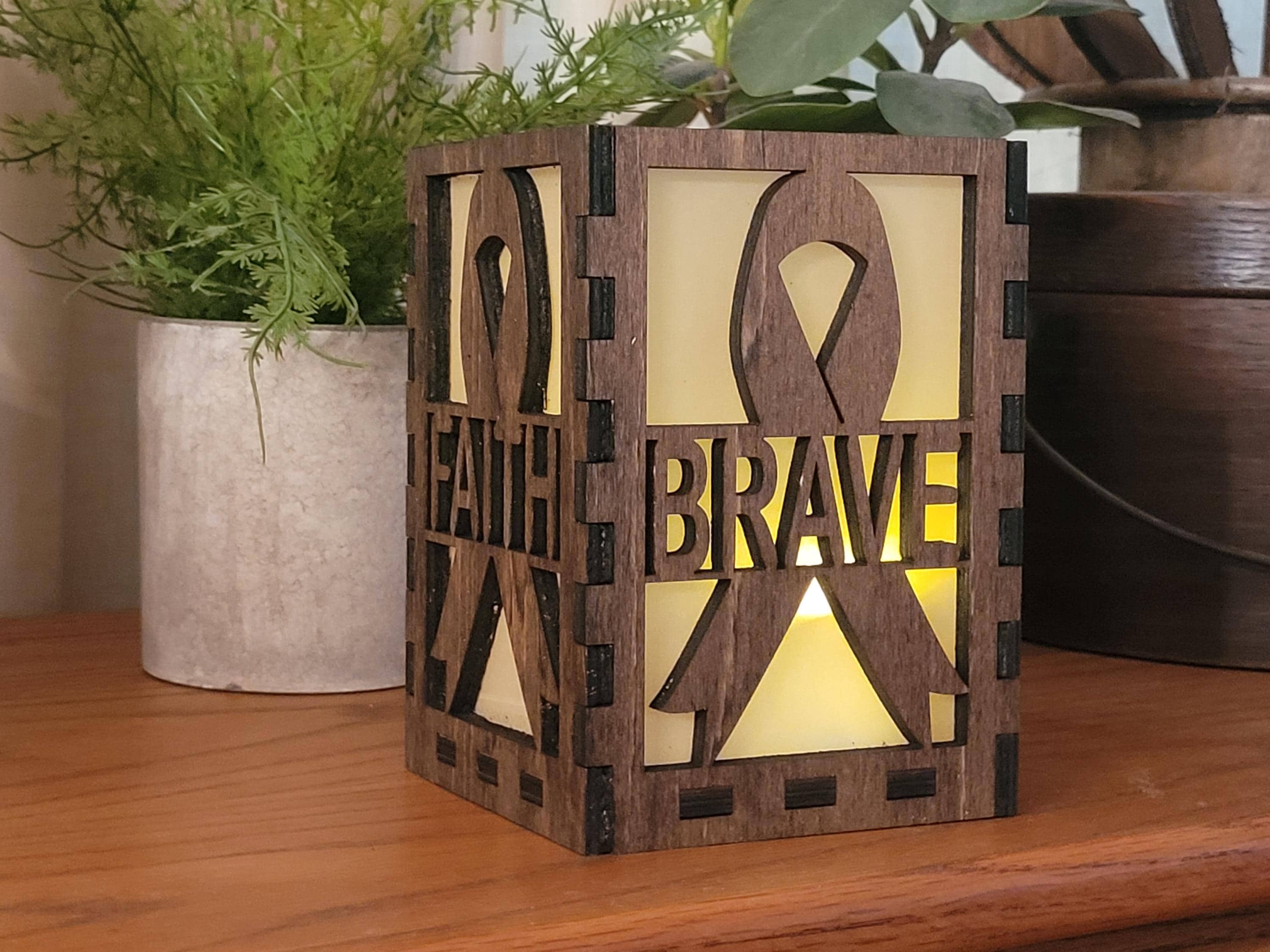 Hope Tea Light Lantern: Cancer Awareness Gift. Custom Engraved Wooden Lantern.