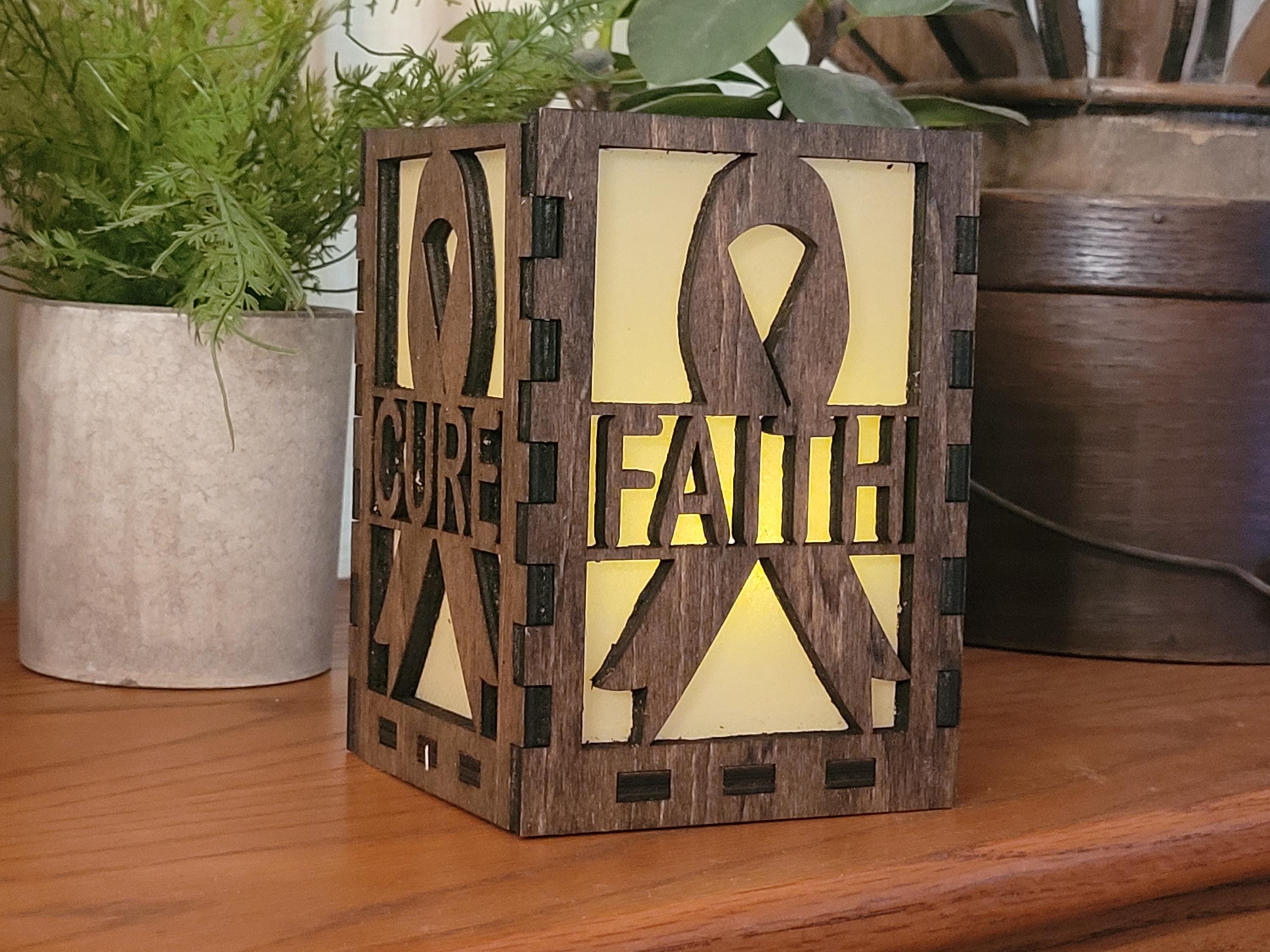 Hope Tea Light Lantern: Cancer Awareness Gift. Custom Engraved Wooden Lantern.