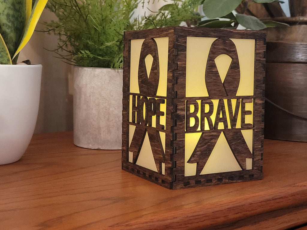 Hope Tea Light Lantern: Cancer Awareness Gift. Custom Engraved Wooden Lantern.