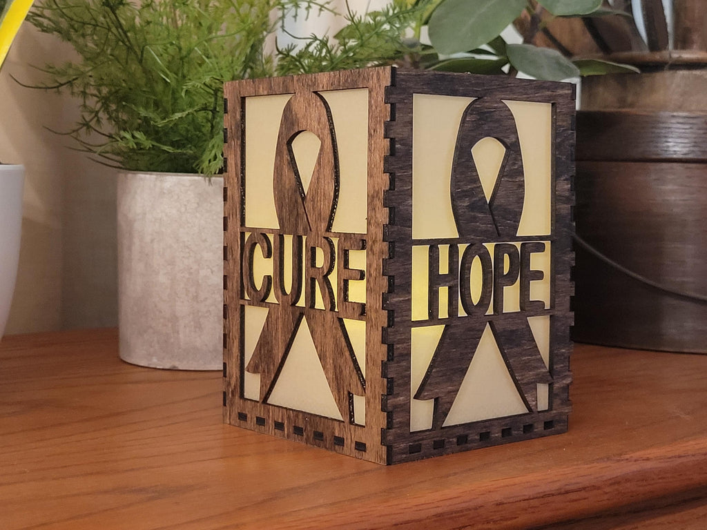 Hope Tea Light Lantern: Cancer Awareness Gift. Custom Engraved Wooden Lantern.