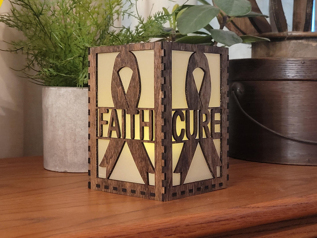 Hope Tea Light Lantern: Cancer Awareness Gift. Custom Engraved Wooden Lantern.
