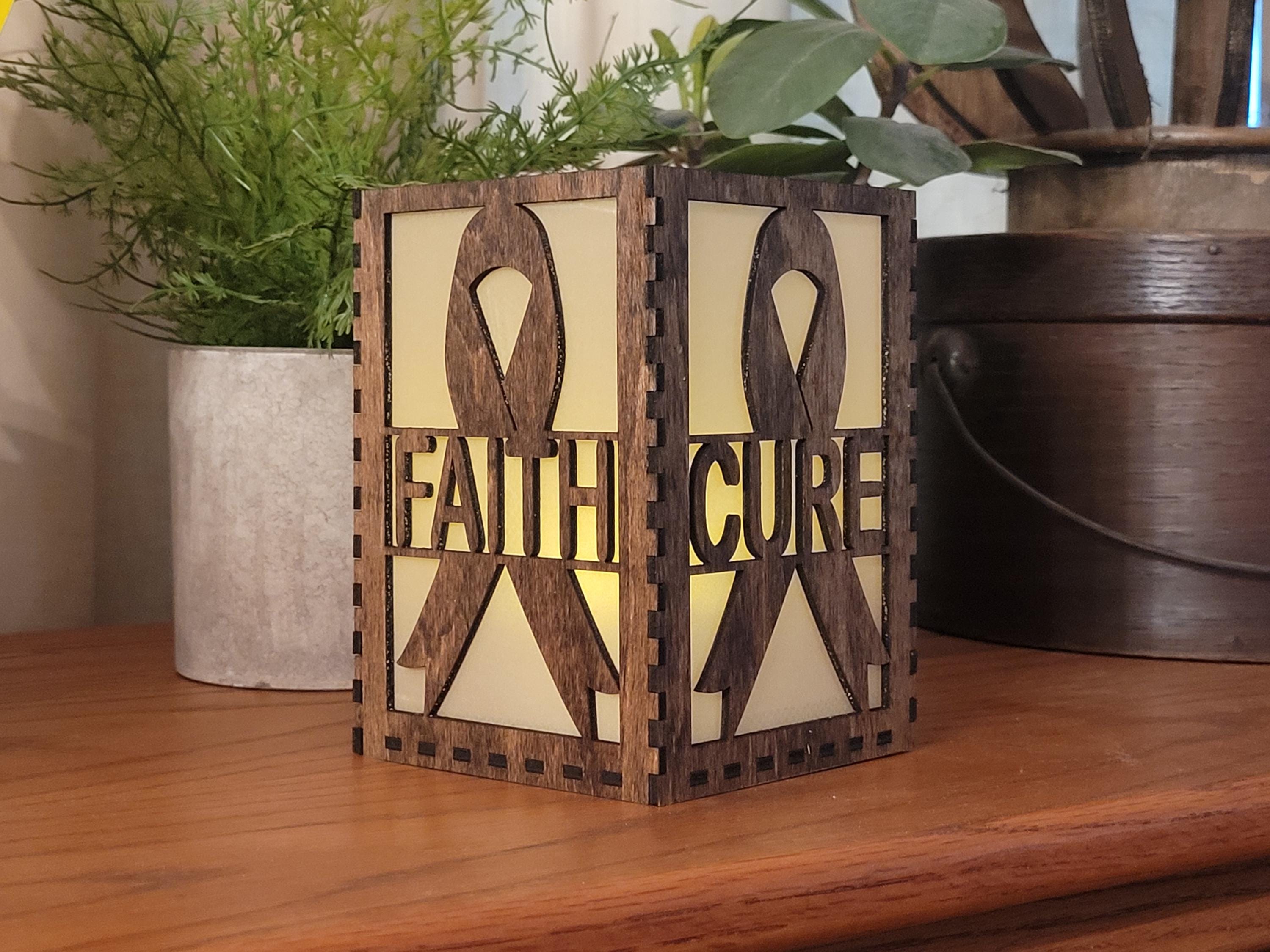 Hope Tea Light Lantern: Cancer Awareness Gift. Custom Engraved Wooden Lantern.