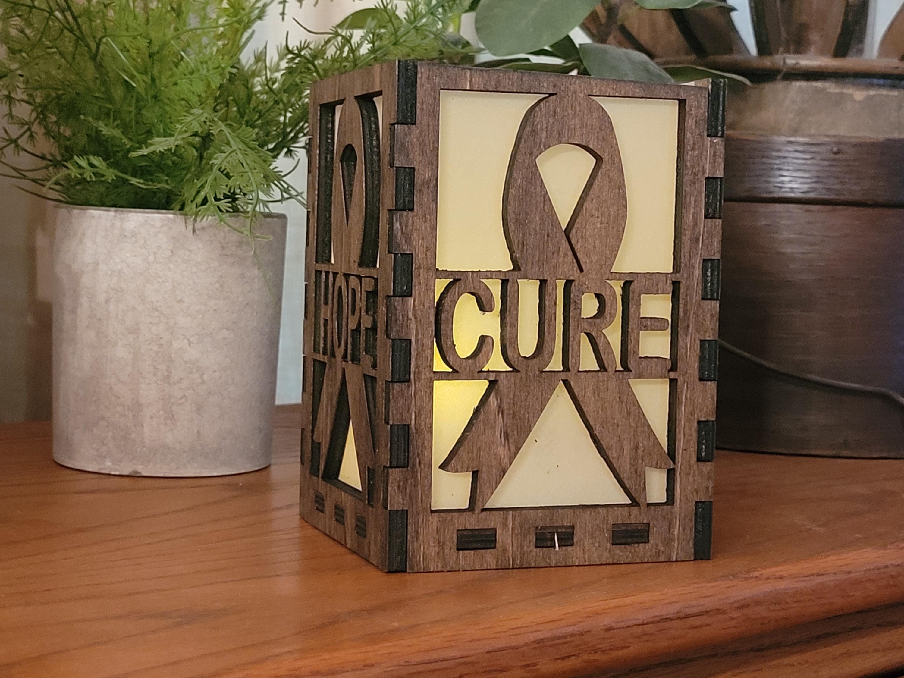 Hope Tea Light Lantern: Cancer Awareness Gift. Custom Engraved Wooden Lantern.