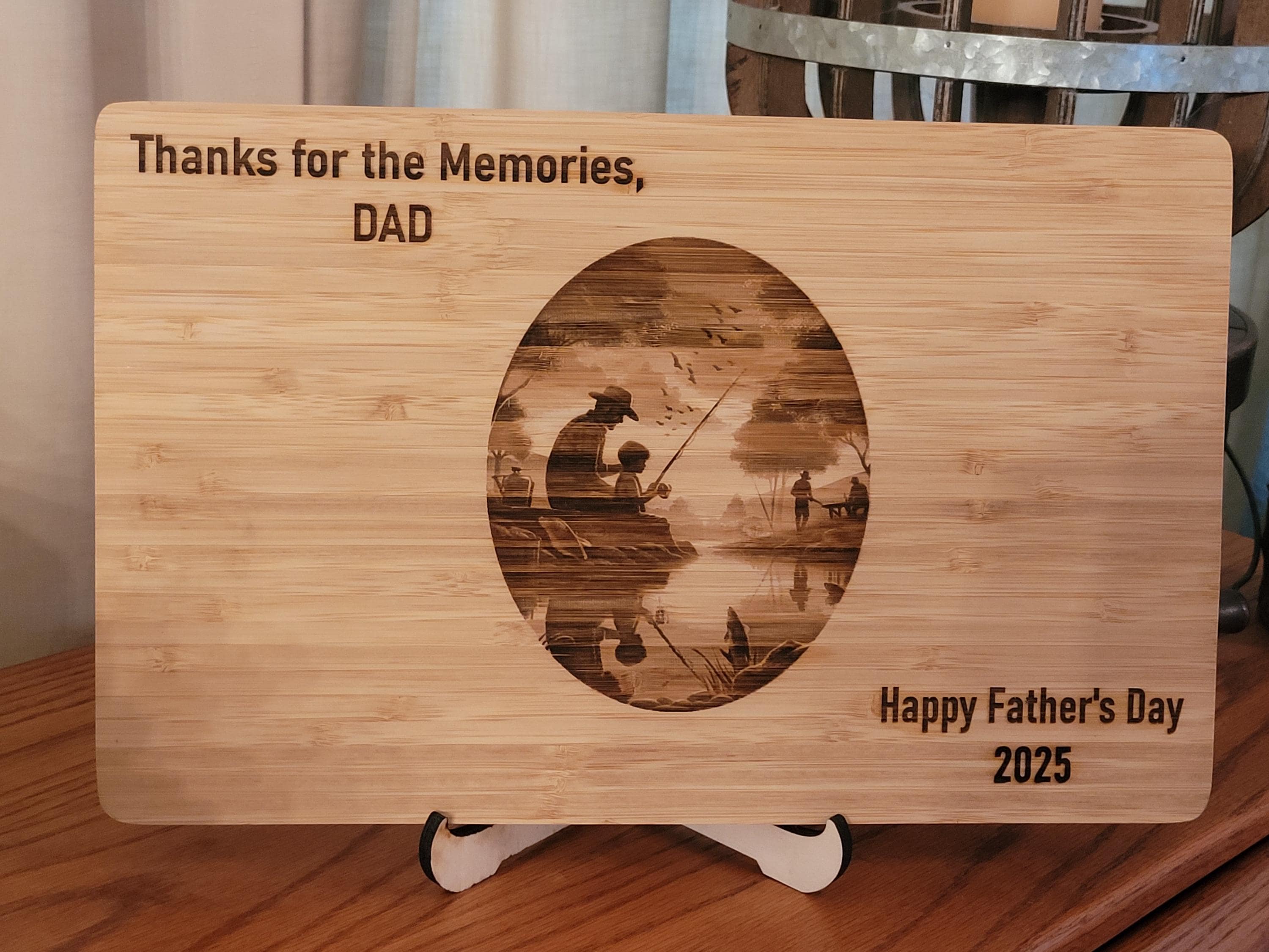 Custom Cutting Board Fishing on the Bank.