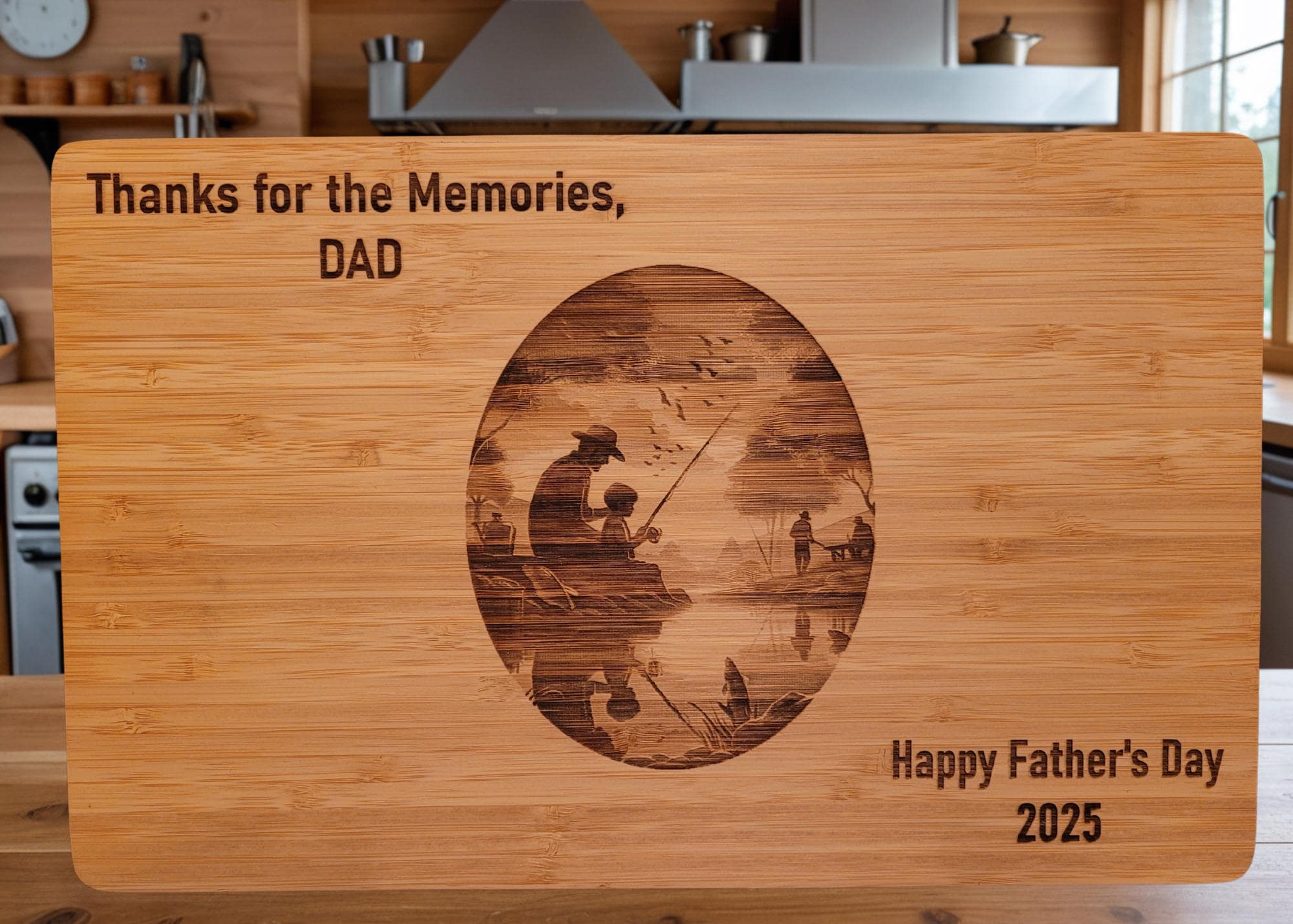 Custom Cutting Board Fishing on the Bank.