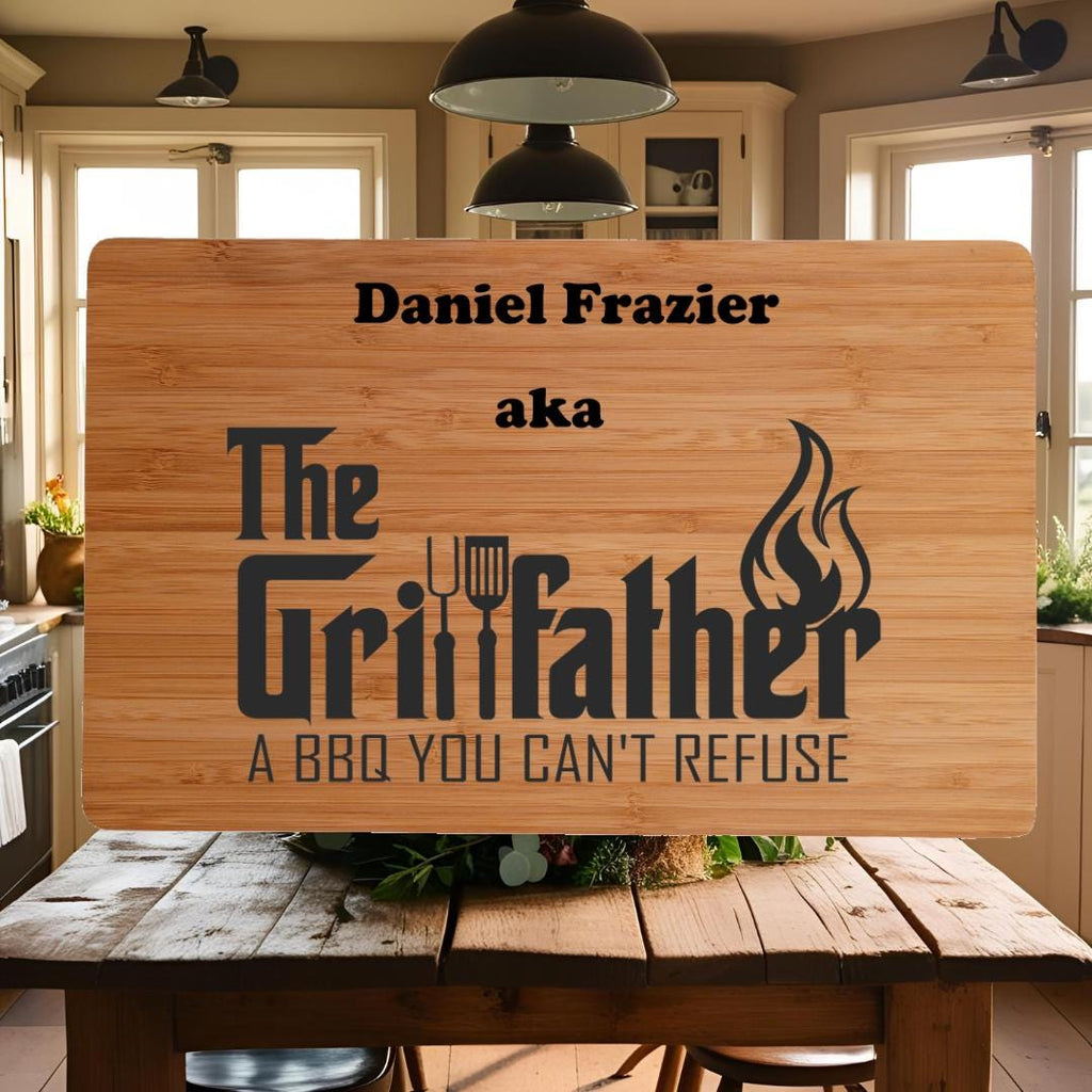 Personalized Cutting Board.  Gift for Him. The Grill Father Custom Gift for Husband, Father, Dad and Step Dad. Premium Bamboo Cutting Board.