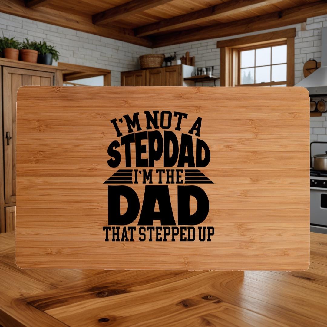 Personalized Bamboo Cutting Board: Gift for Stepdad with Display Stand