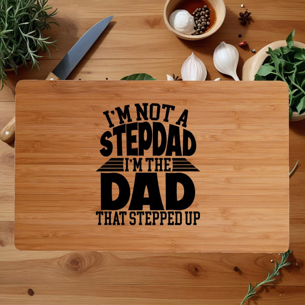 Personalized Bamboo Cutting Board: Gift for Stepdad with Display Stand