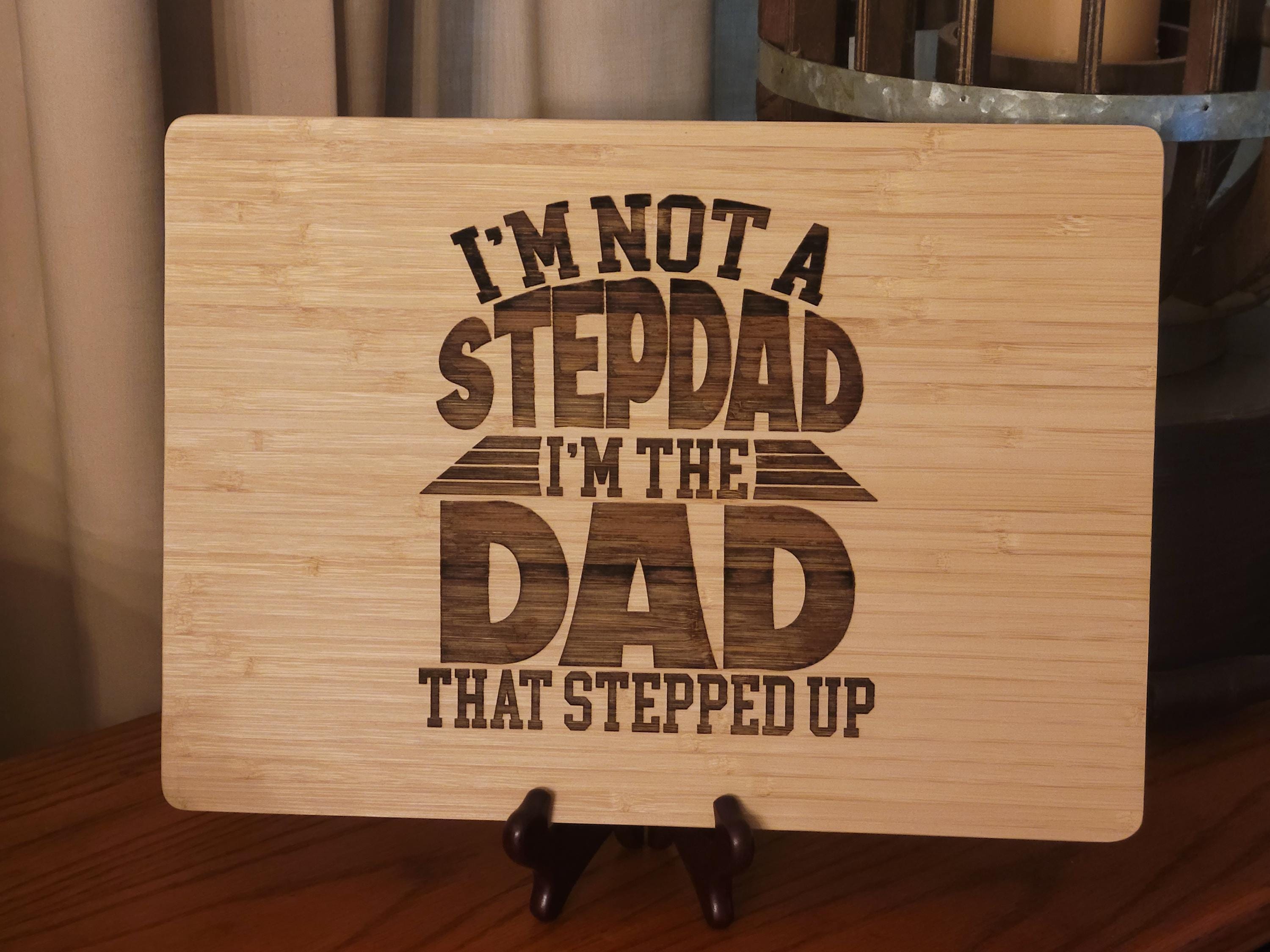 Personalized Bamboo Cutting Board: Gift for Stepdad with Display Stand