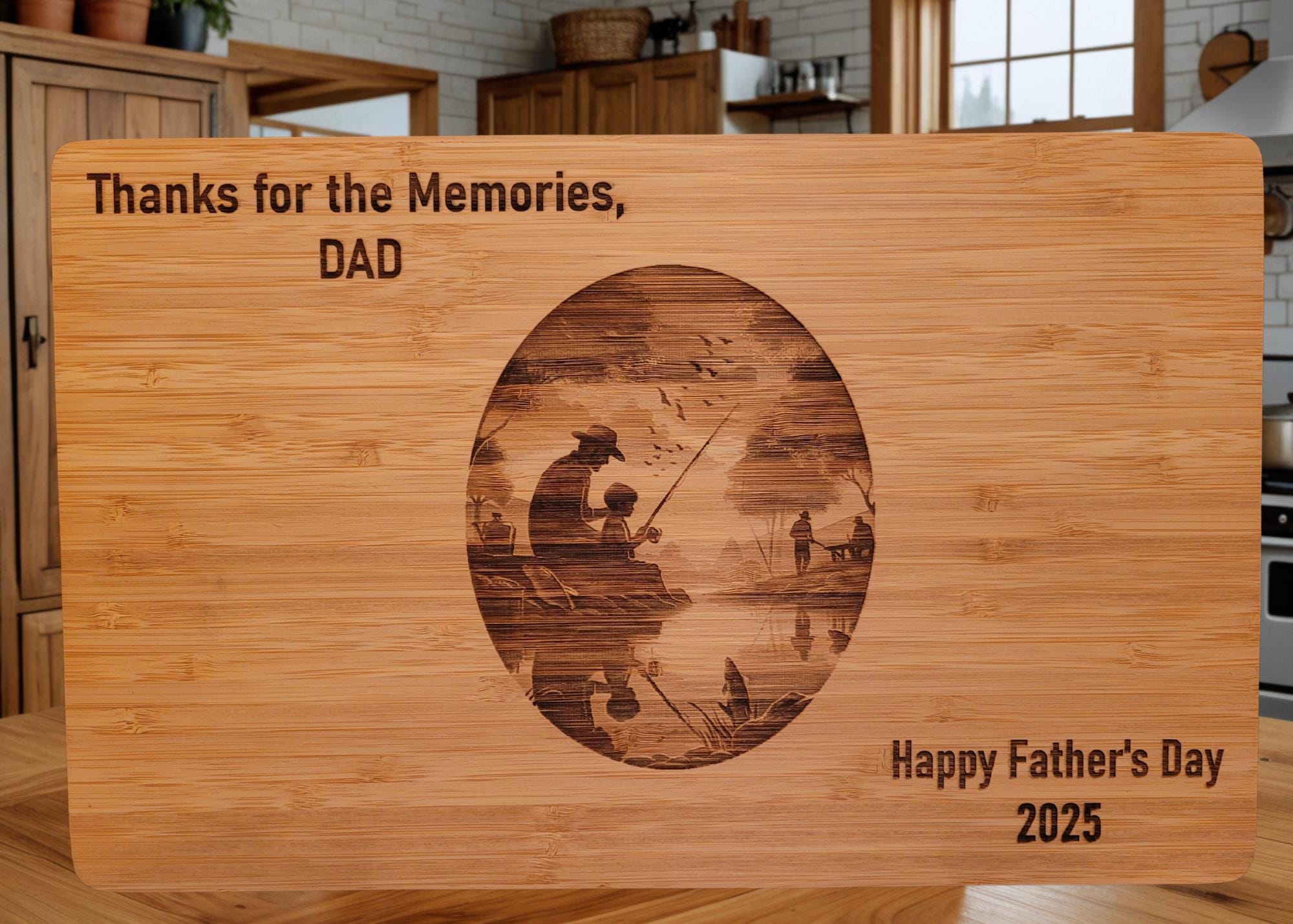 Custom Cutting Board Fishing on the Bank.