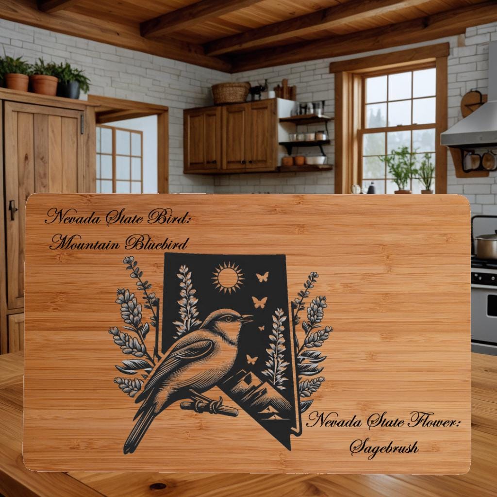 Personalized Nevada State Bird & Flower Cutting Board: Engraved Bamboo Charcuterie Board