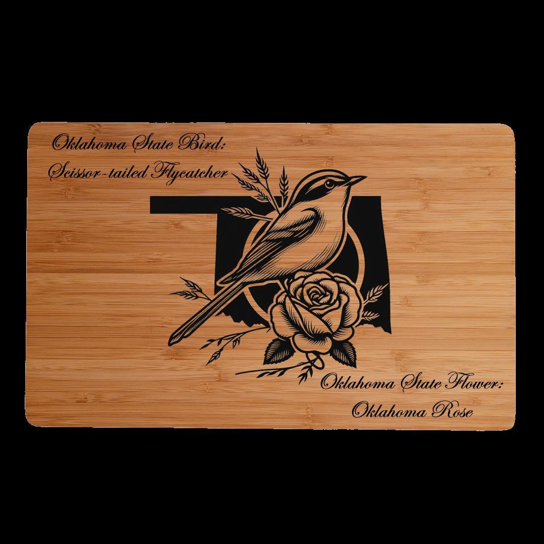 Personalized Oklahoma State Bird and Flower Bamboo Cutting Board