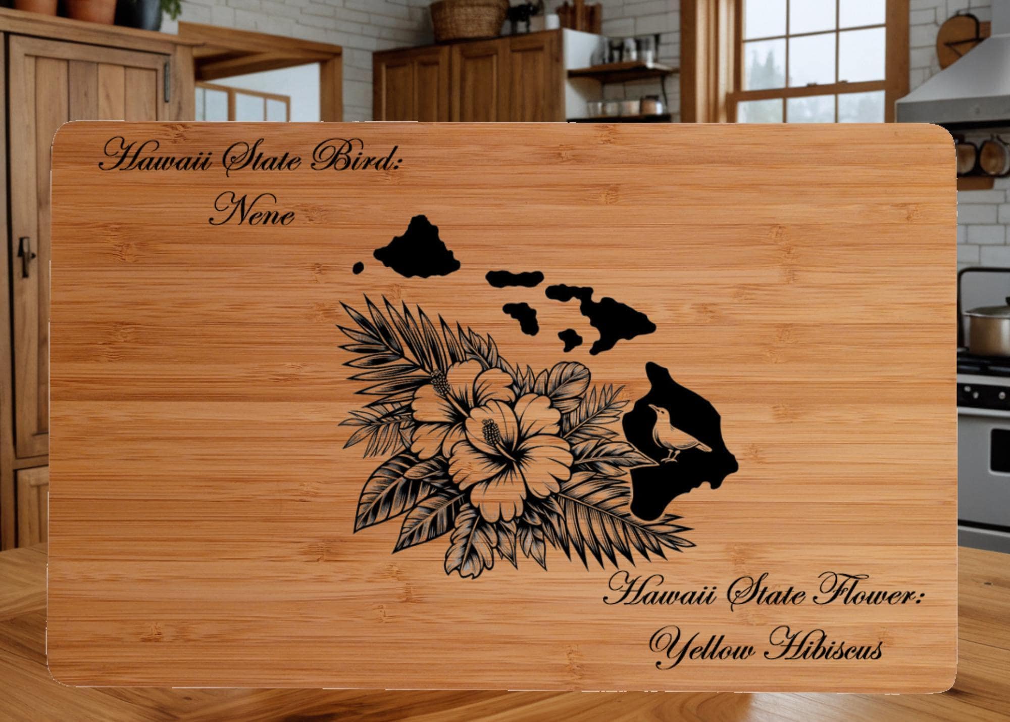 Personalized Cutting Board with Hawaii State Bird and State Flower. Retirement Gift, Birthday, Anniversary or Housewarming Gift.