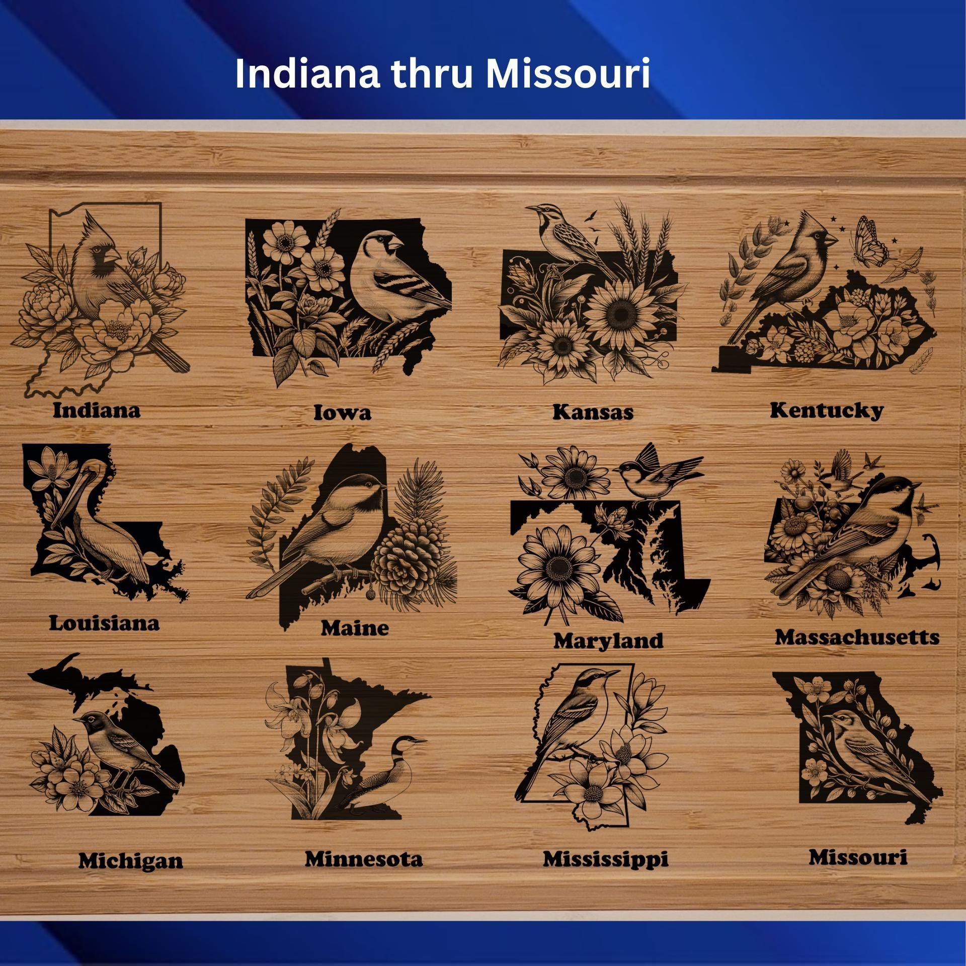 Personalized Mississippi Cutting Board: State Bird & Flower Engraved Bamboo