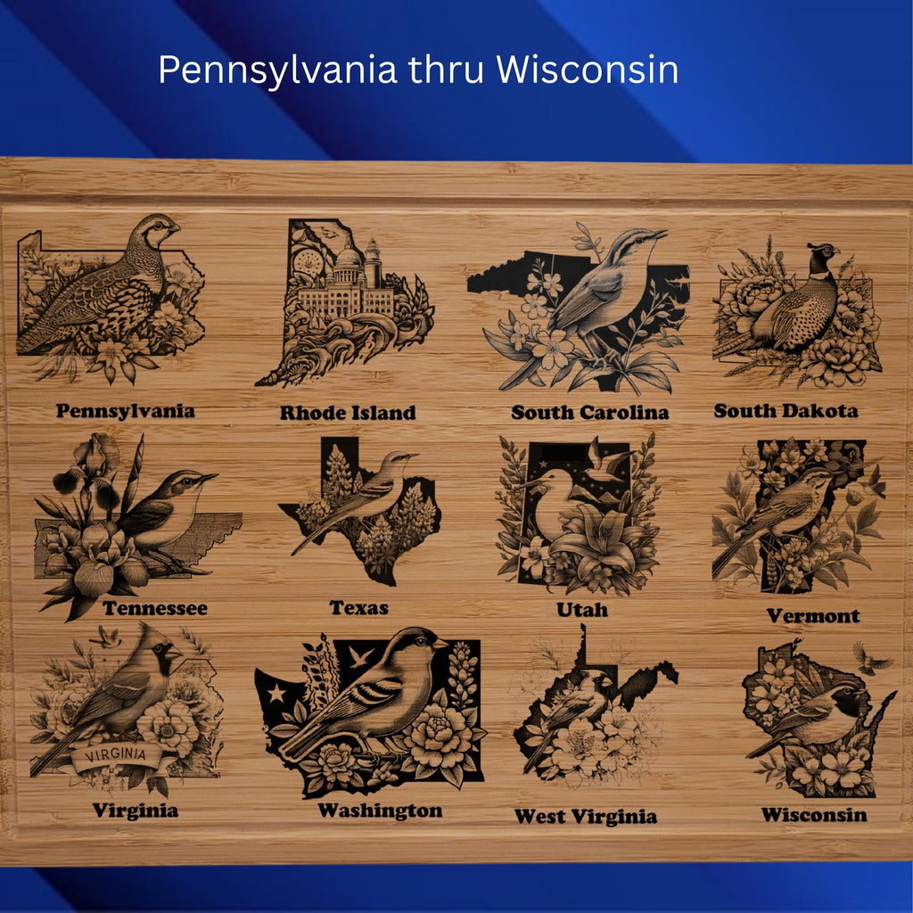 Connecticut State Bird and Flower Bamboo Cutting Board: Engraved Gift