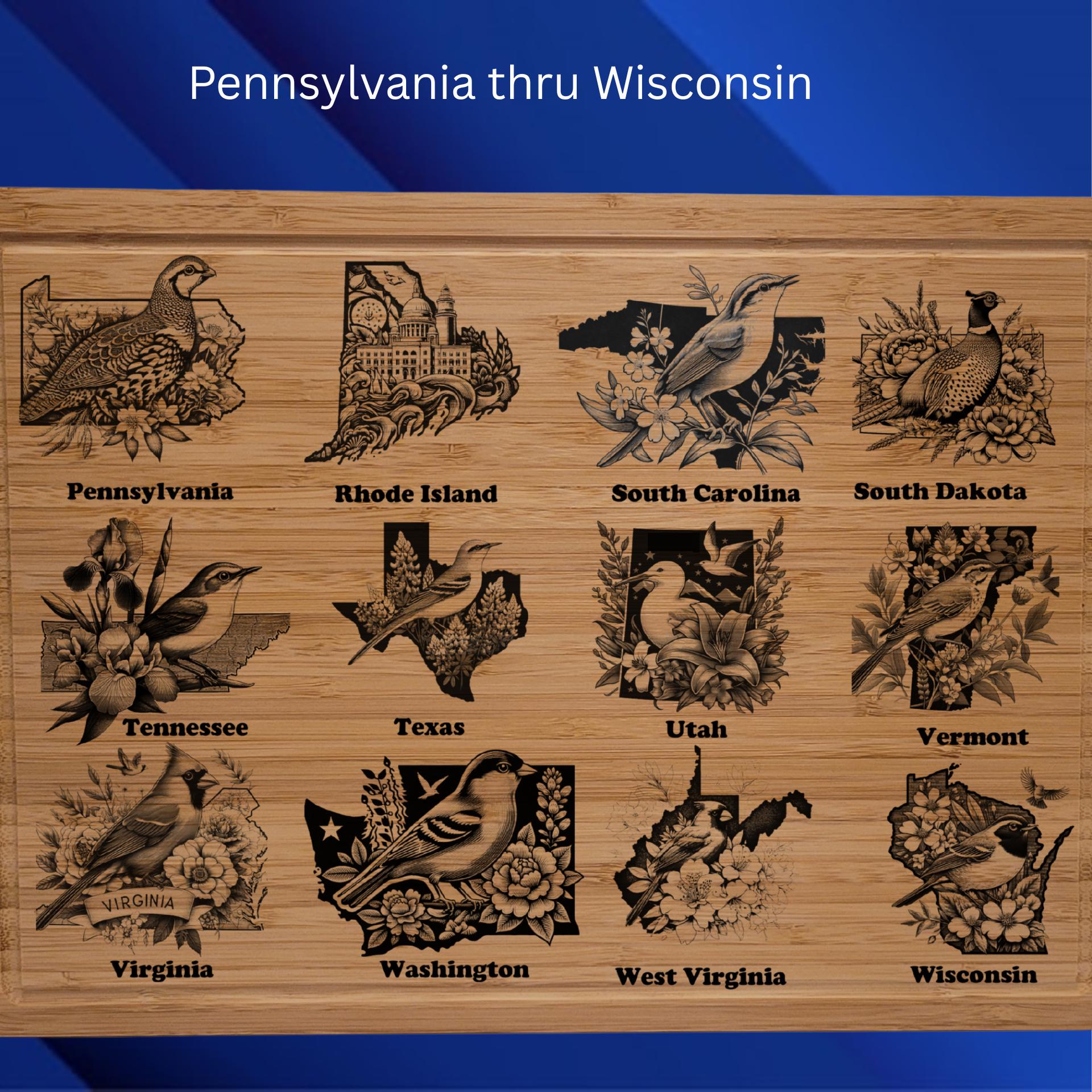 Connecticut State Bird and Flower Bamboo Cutting Board: Engraved Gift