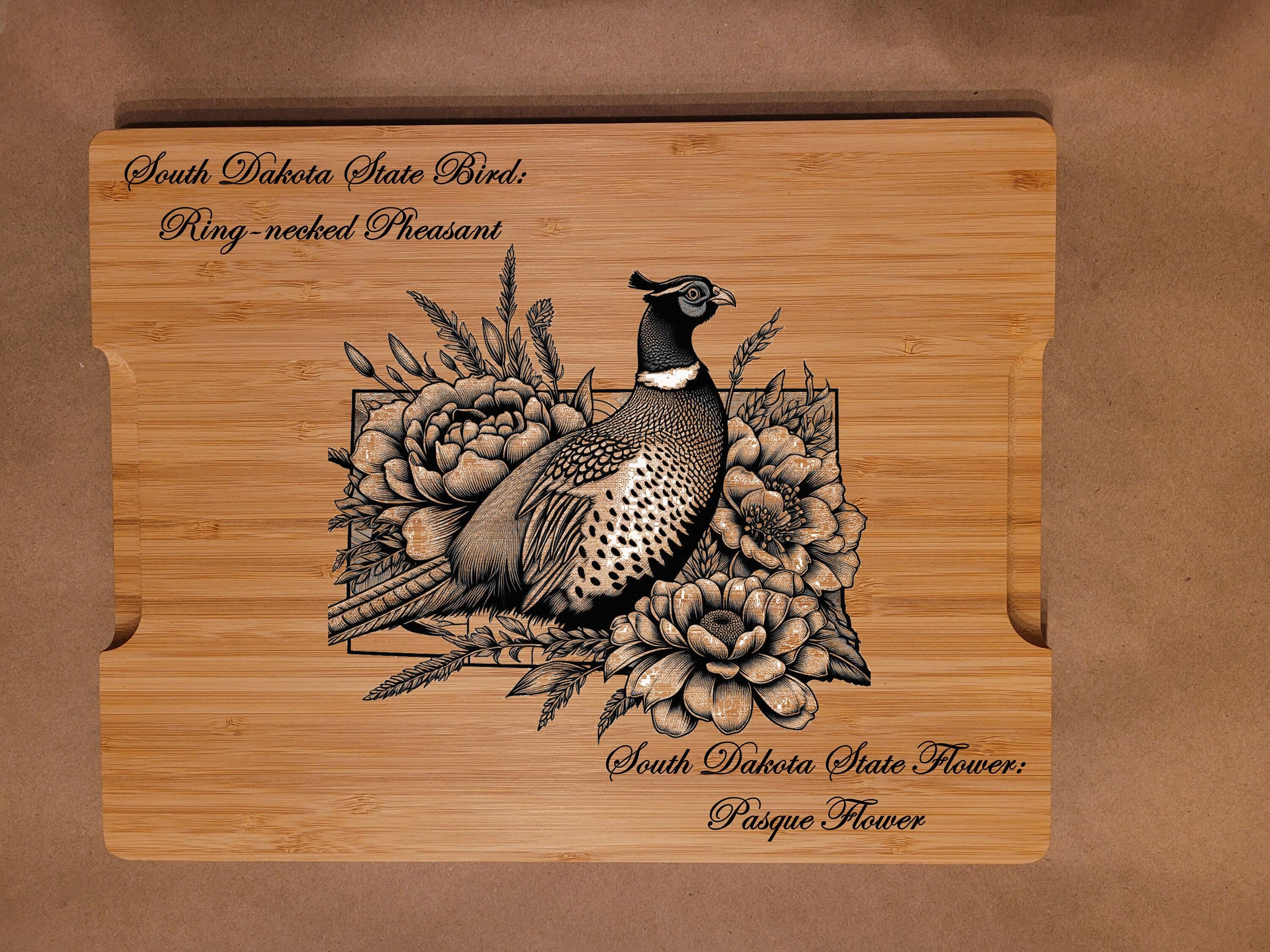 Engraved Washington State Bird and Flower Bamboo Cutting Board