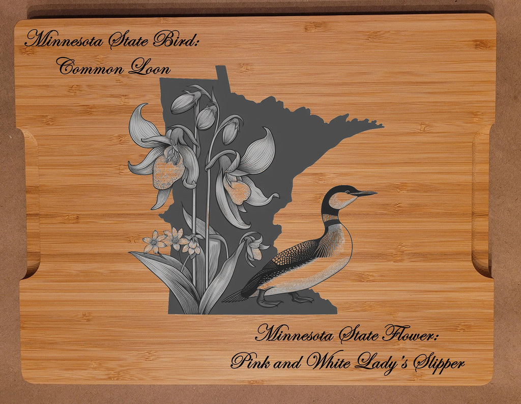Custom Cutting Board with Massachusetts State Bird and State Flower. Retirement Gift, Birthday, Anniversary or Housewarming Gift.