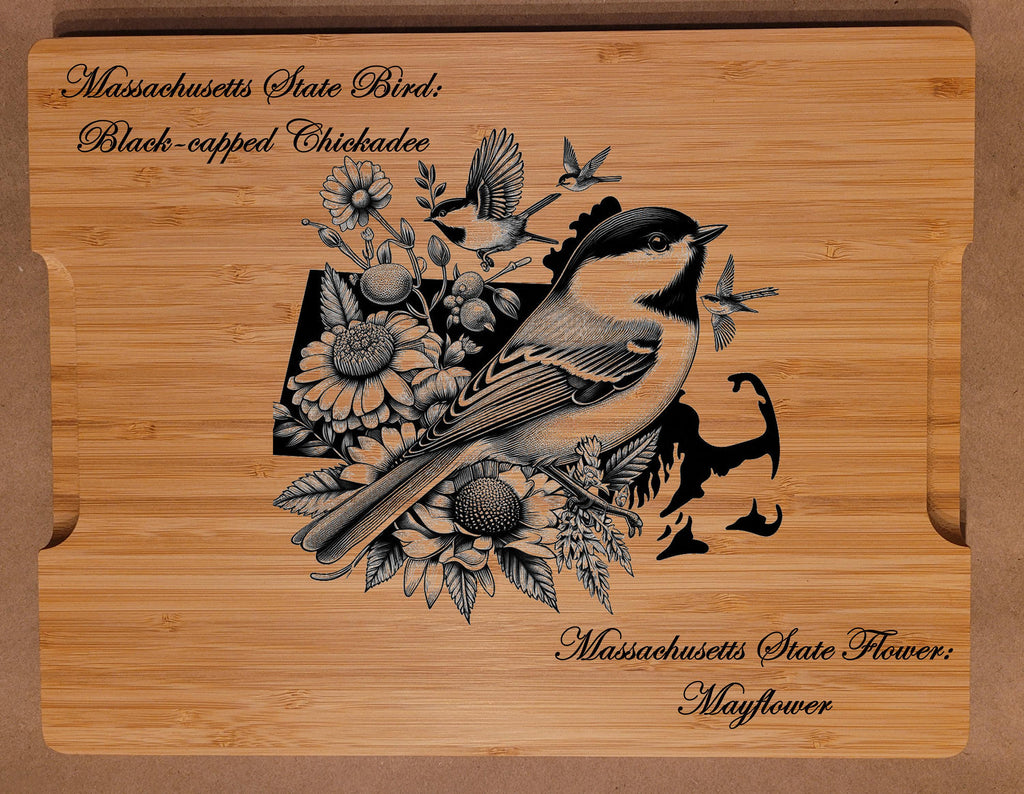 Engraved New Hampshire State Bird and Flower Bamboo Cutting Board