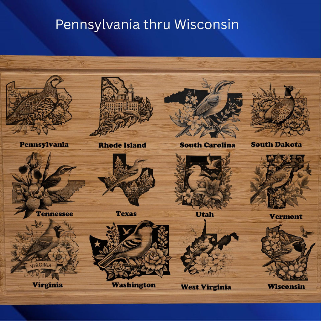 Personalized Ohio Cutting Board: State Bird & Flower Engraved Bamboo