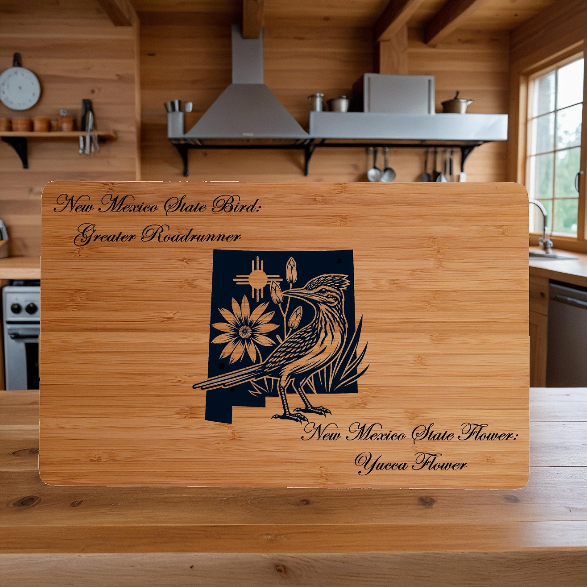 Personalized New Mexico Cutting Board: State Bird & Flower Engraved Bamboo