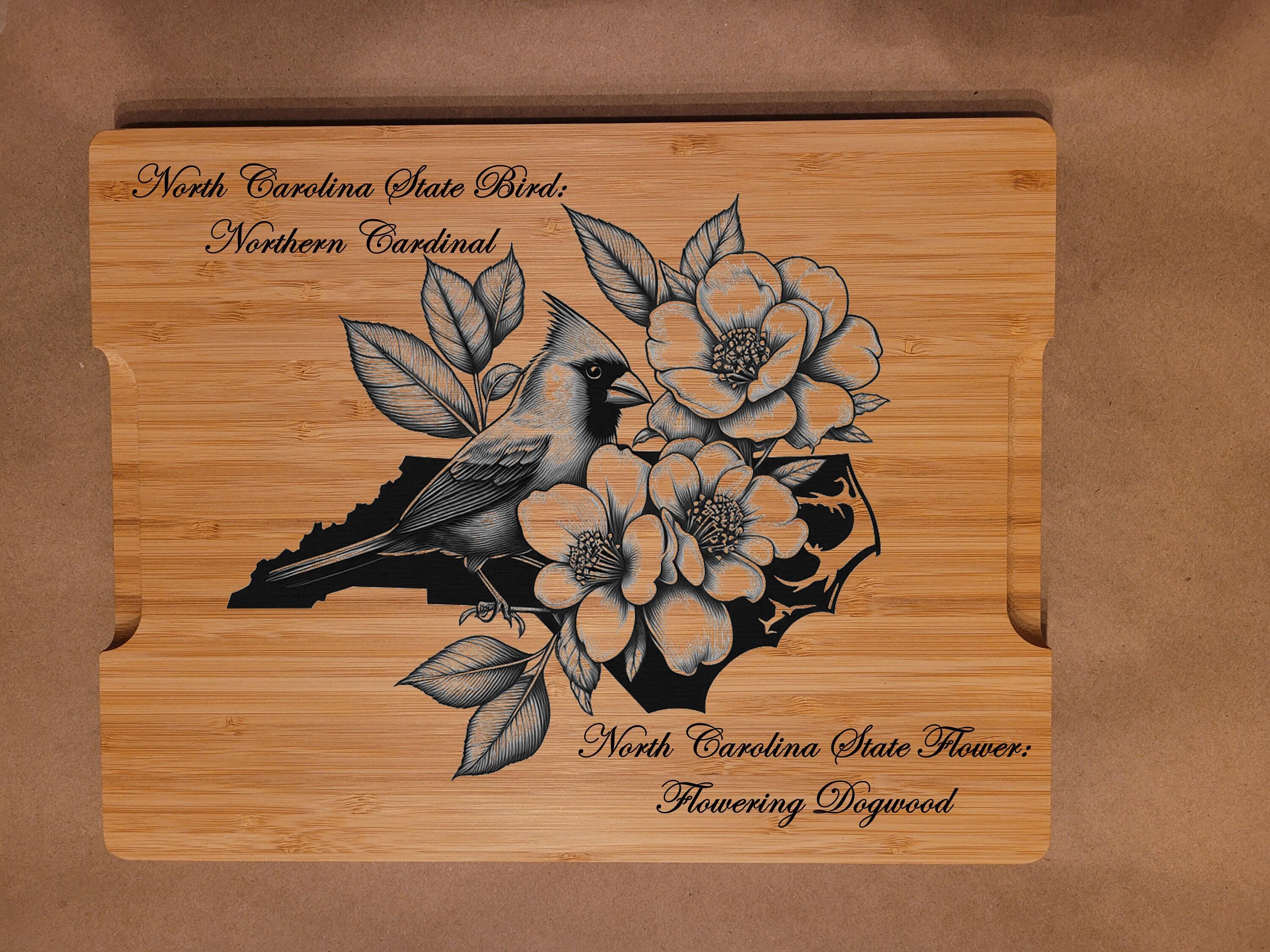 Personalized New York State Bird and Flower Bamboo Cutting Board